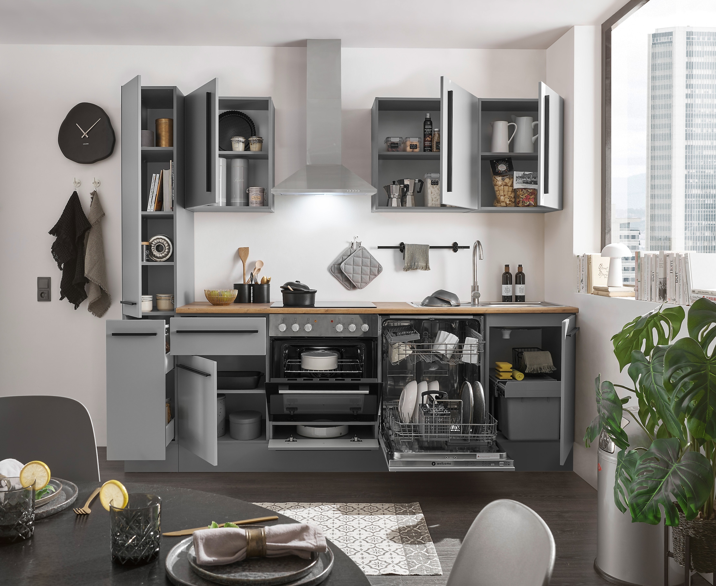 BASIC by Balculina Winkelküche »Denver, Küche BxHxT 250 x 211 x 60«, Breite 250 cm, wahlweise mit E-Geräten und Induktion