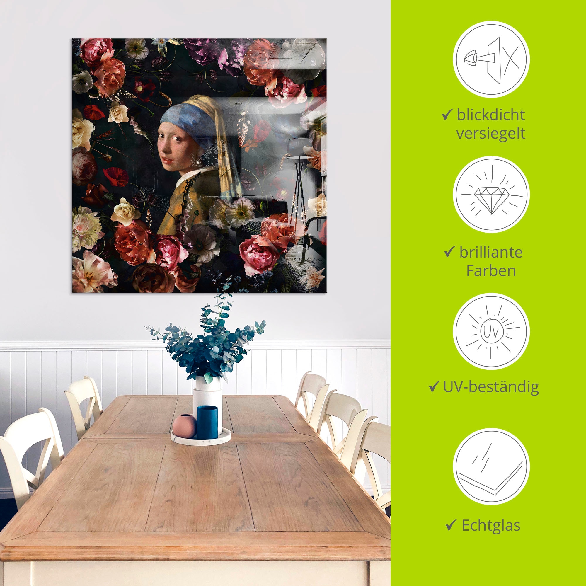 Artland Glasbild »Mädchen mit den Perlenohrring Adaption« Portrait 1 Stk. tlg. in verschiedenen Größen