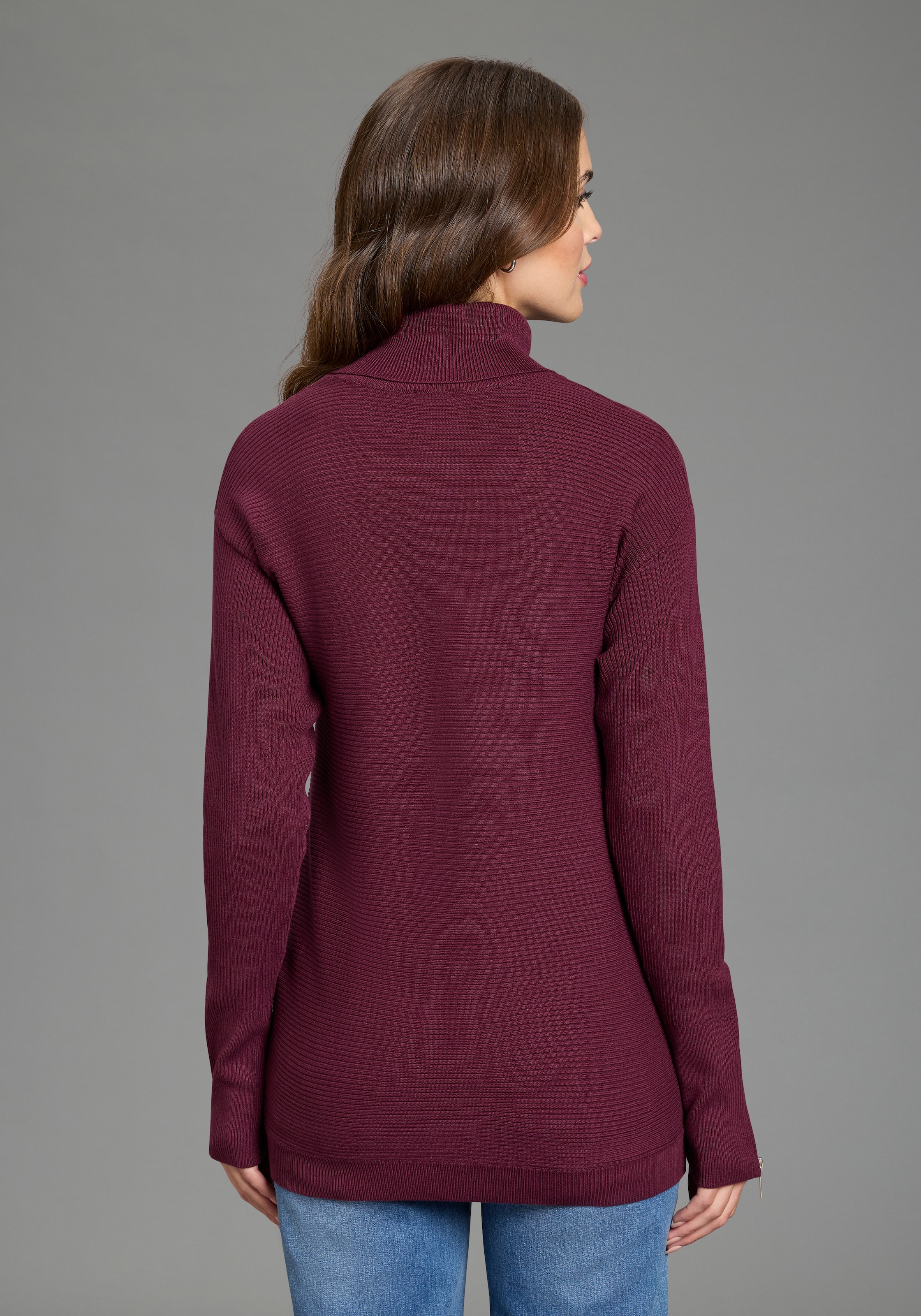Bruno Banani Strickpullover mit Rollkragen, langer Schnitt, lässig geschnittene Passform