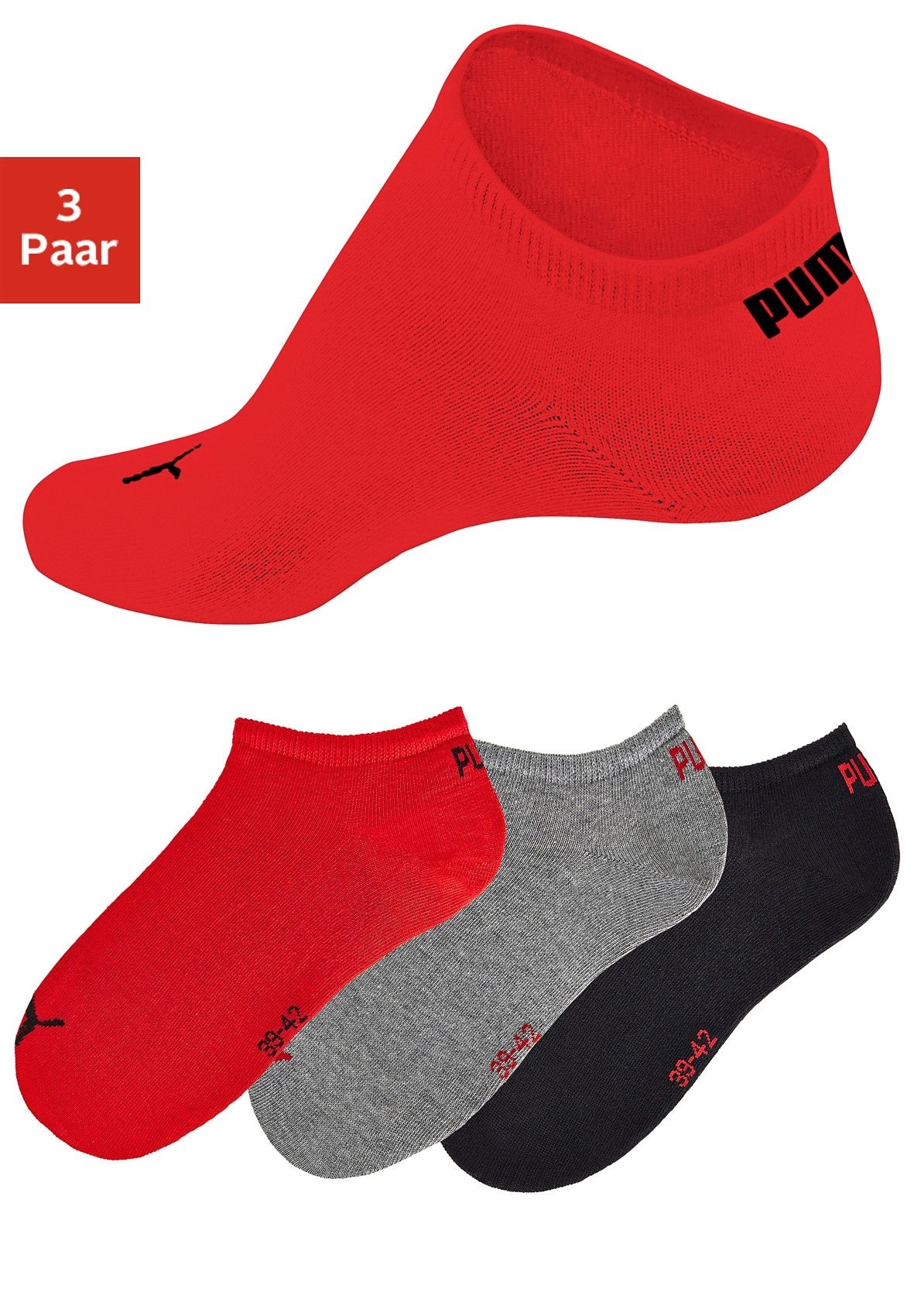 PUMA Sneakersocken, (3 Paar), in klassischer Form