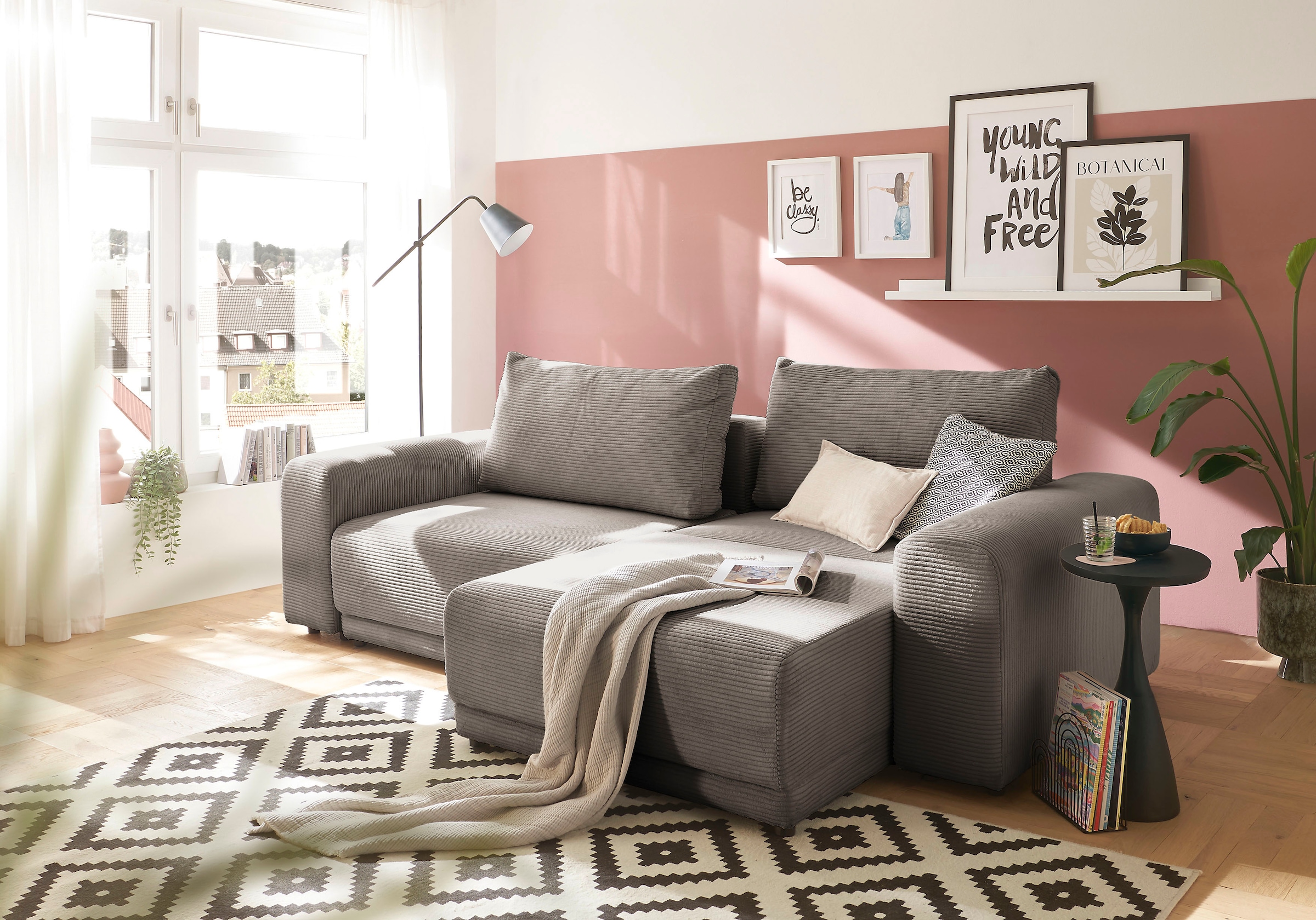 OTTO home Schlafsofa »PHEELIX Cord, mit 3 Funktionen« Elemente einzeln oder gleichzeitig ausziehbar, bequemer Sitzkomfort