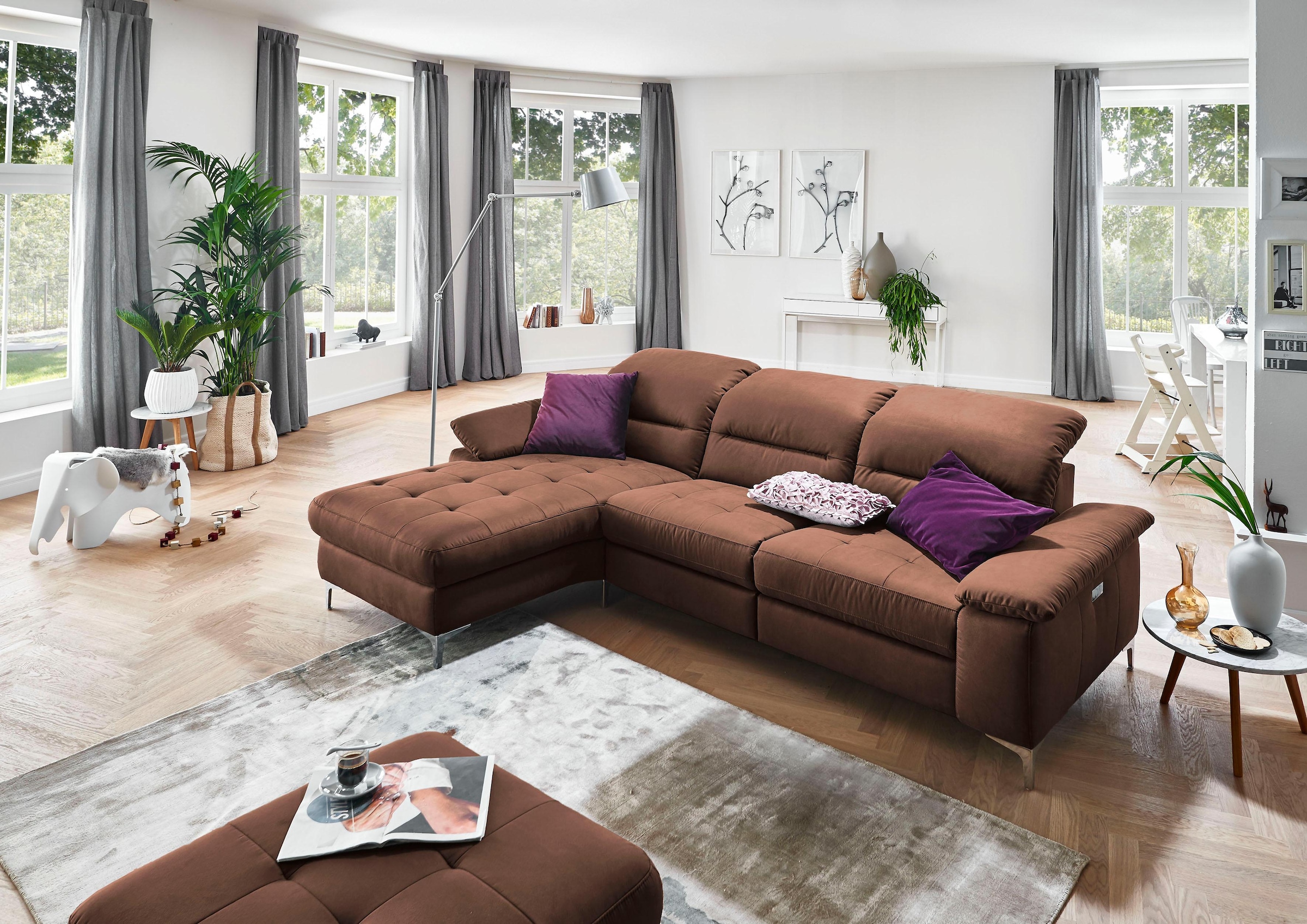 Places of Style Ecksofa »Basel L-Form«, mit vollmotorischer Relaxfunktion und motorischer Recamiere