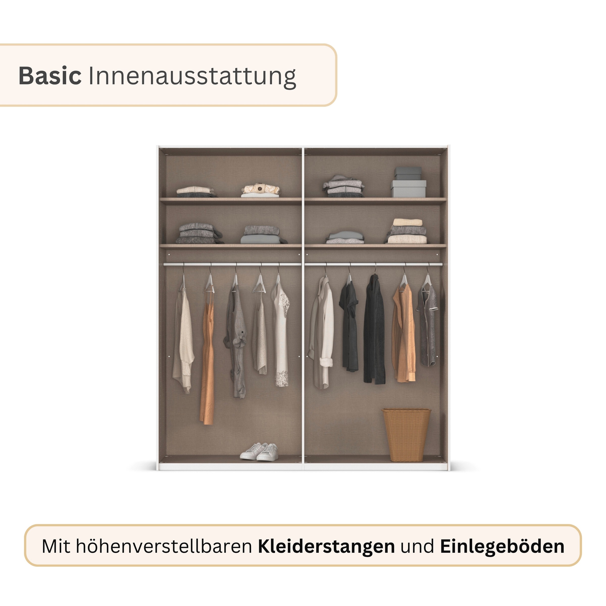 rauch Kleiderschrank »Schwebetürenschrank Schrank Garderobe Ankleide Schlafzimmer TARO« in 3 verschiedenen Ausstattungen BASIC/CLASSIC/PREMIUM (SOFT-CLOSE),  4 Breiten, optional Passepartout mit/ohne Beleuchtung MADE IN GERMANY