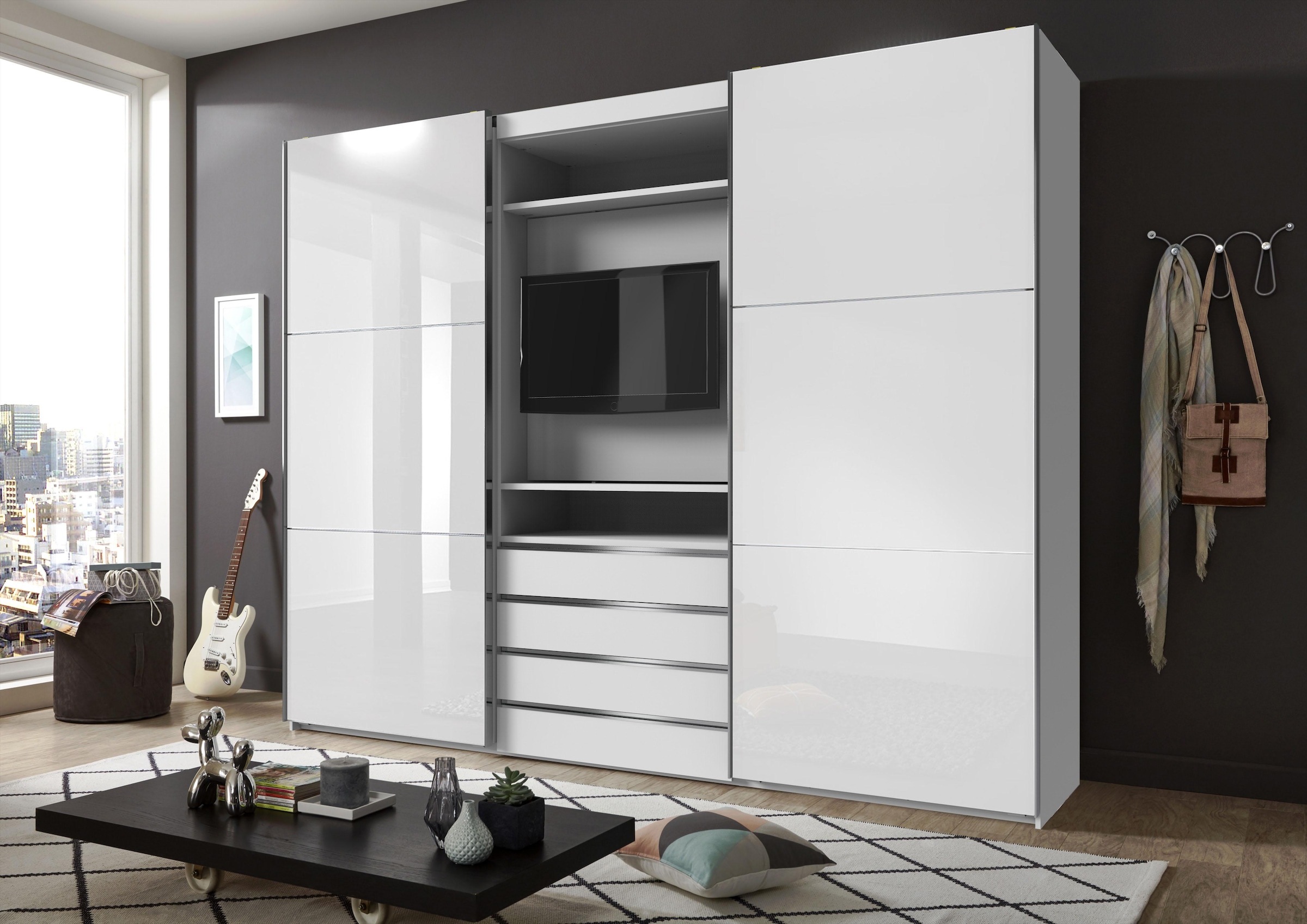 Wimex Schwebetürenschrank »Magic by fresh to go«, tolles EXTRA: mit drehbarem TV-Element, Fronten aus Glas