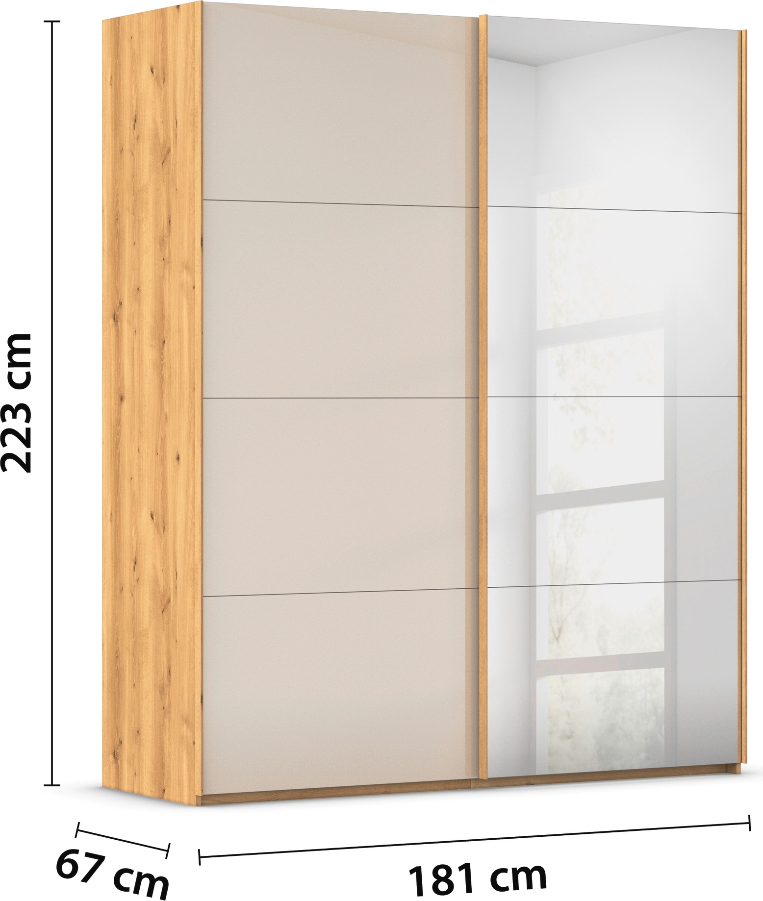 rauch Schwebetürenschrank »Kleiderschrank Schrank Garderobe Schlafzimmerschrank SCALE-FYRA«, edle viergeteilte Türen Spiegel/Glas-Mix viele Farben MADE IN GERMANY