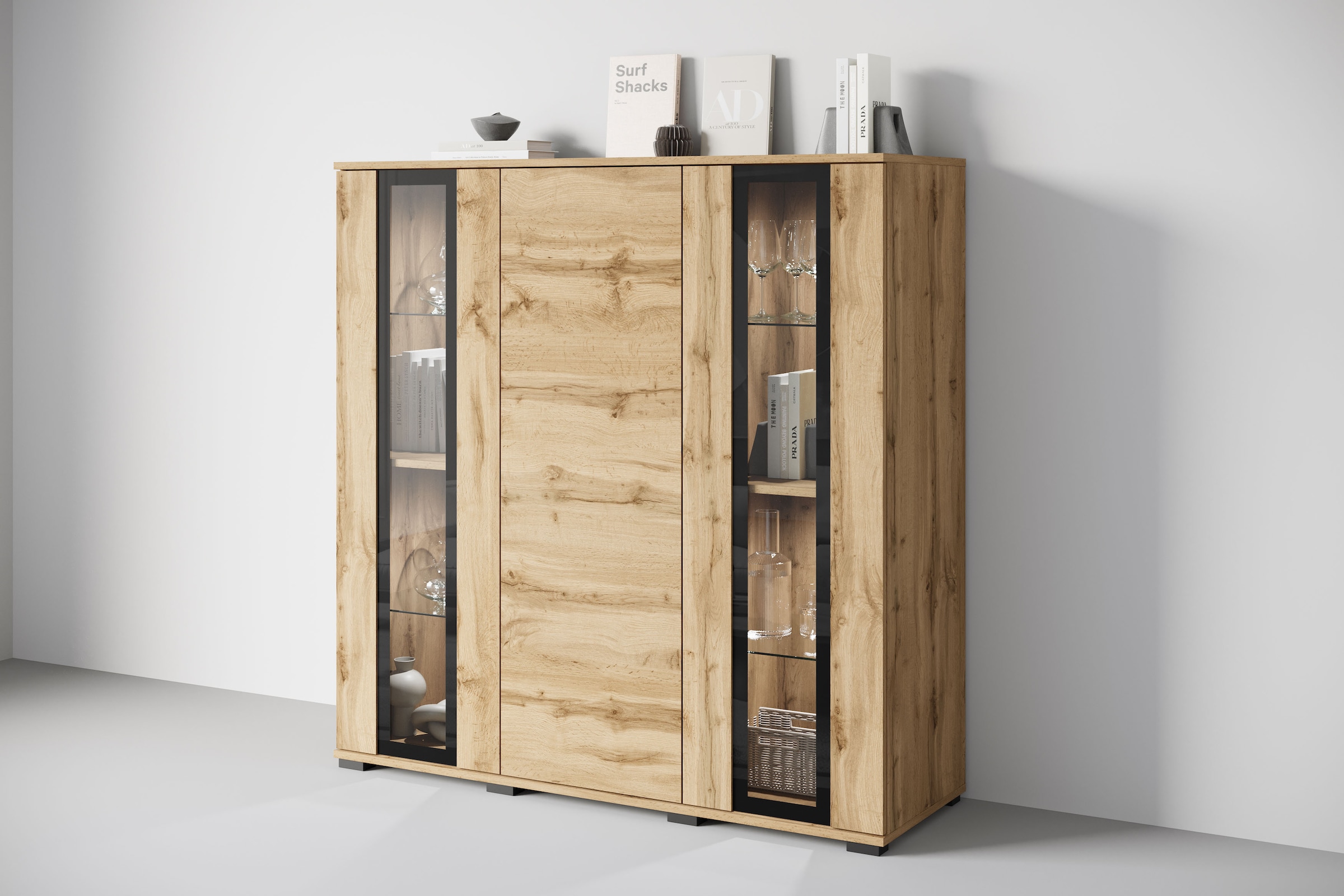 INOSIGN Highboard "Caro, modernes Design mit Glaseinsätzen, Breite 120 cm" günstig online kaufen
