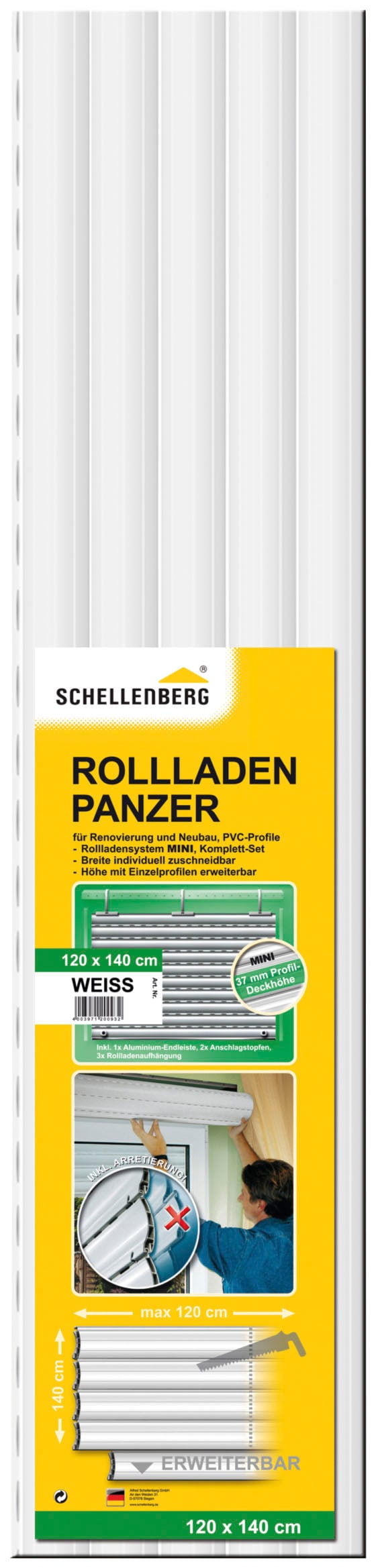 SCHELLENBERG Rollladenpanzer »Set für Fenster, Mini System für 40 mm Stahlrohrwelle«, (Set), PVC Jalousie, in verschiedenen Größen erhältlich, weiß
