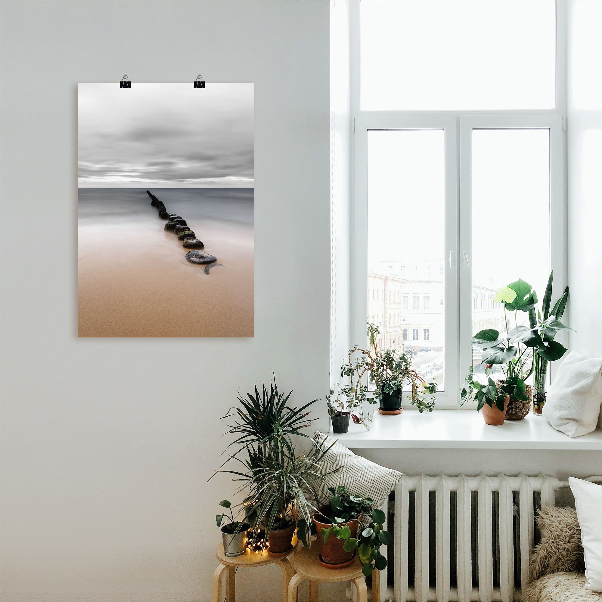 Artland Wandbild "Stille Küste Buhnenreihe am Ostseestrand" Strandbilder 1 günstig online kaufen