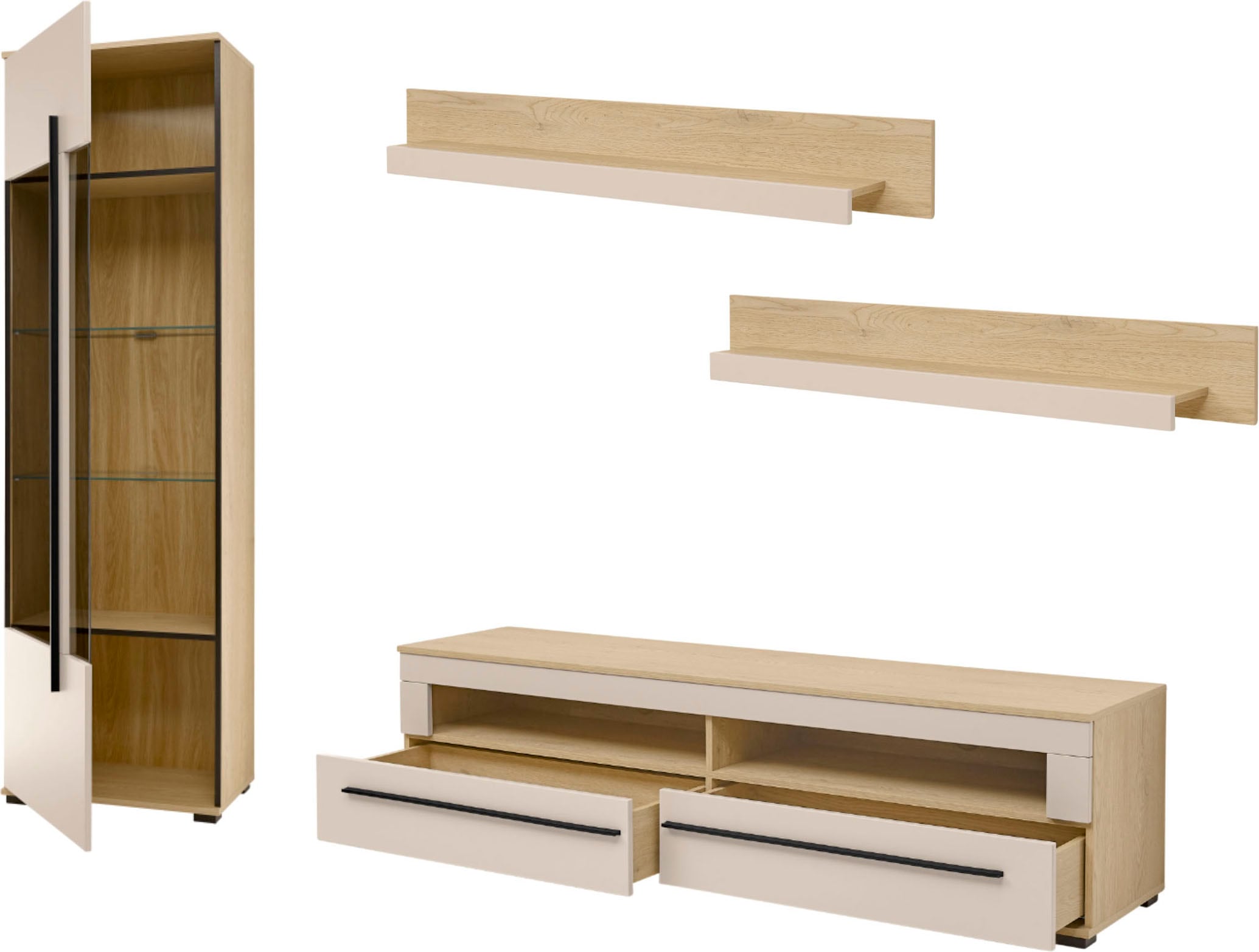 Home affaire Wohnwand »Cantara, Anbauwand, Wohnzimmer-Set, in Eiche Evoke, Weiß oder Kaschmir« Set, 