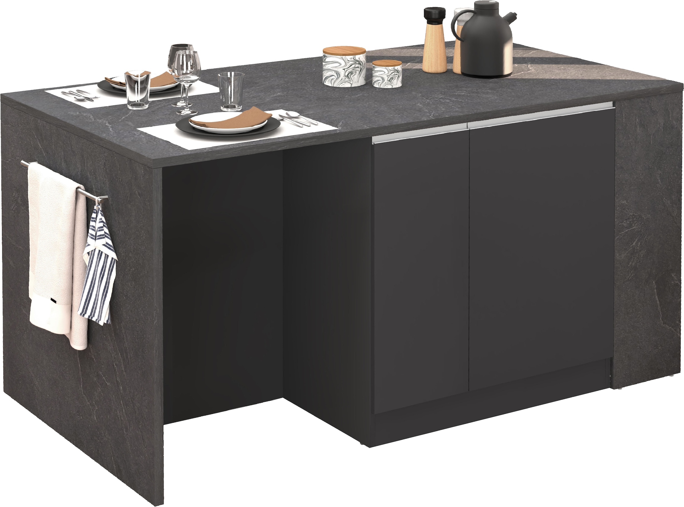 KOCHSTATION Kücheninsel »KS-Sole, Kochinsel, Küchenarbeitsblock, Arbeitsinsel, Made in Italy« Breite 167,5 cm, 2 Apothekerauszüge, 2 Essplätze, 1 offenes Regal