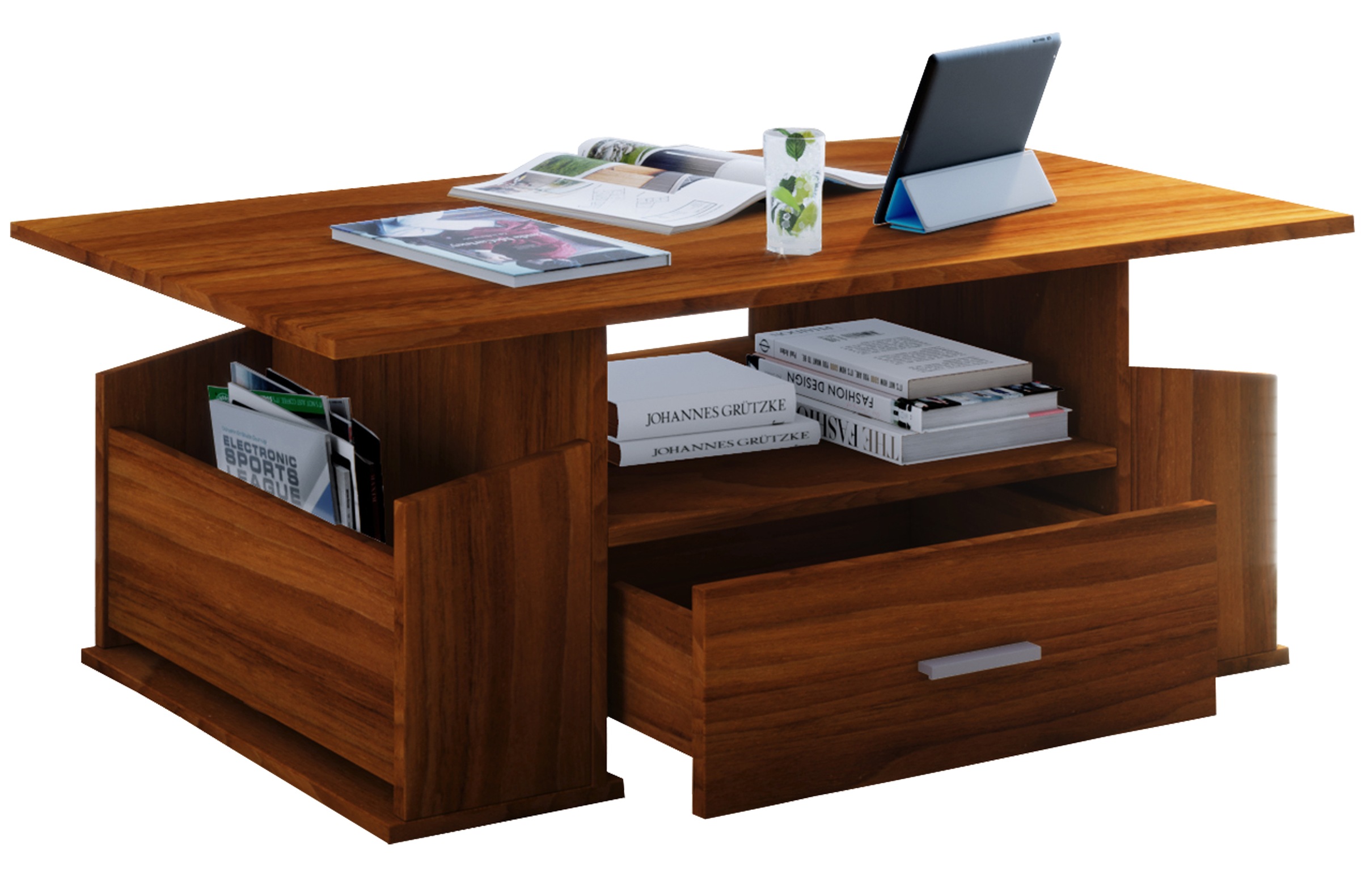 Couchtisch VCMkern, nussbaum, Wohnzimmer, Tische, "Holz Sofatisch Couchtisch Schublade Junata"