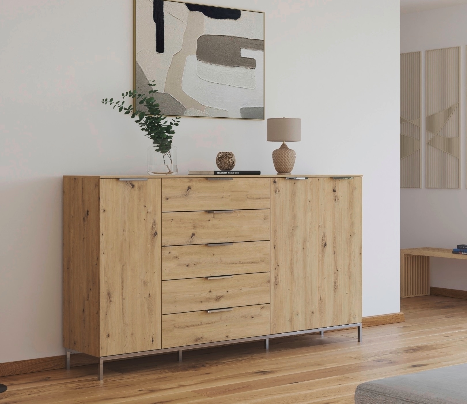 rauch Kombikommode »Kommode Türkommode Sideboard Kombikommode FLIPP«, (Breite 200 cm mit 4 Einlegeböden), 3-türig mit 5 Schubladen und Soft-Close-Funktion