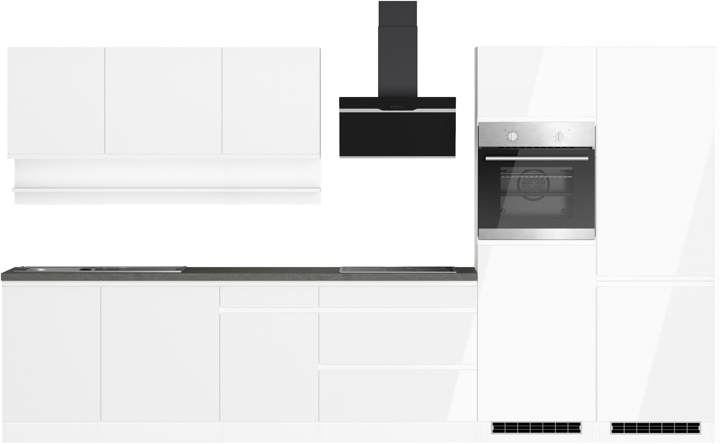 KOCHSTATION Küchenzeile "KS-Virginia,neu in verbesserter Ausführung" Arbeitsplatte 38 mm stark, Stauraum, Softclose, Breite 360 cm, Softclose, wahlweise mit E-Geräten und Induktion