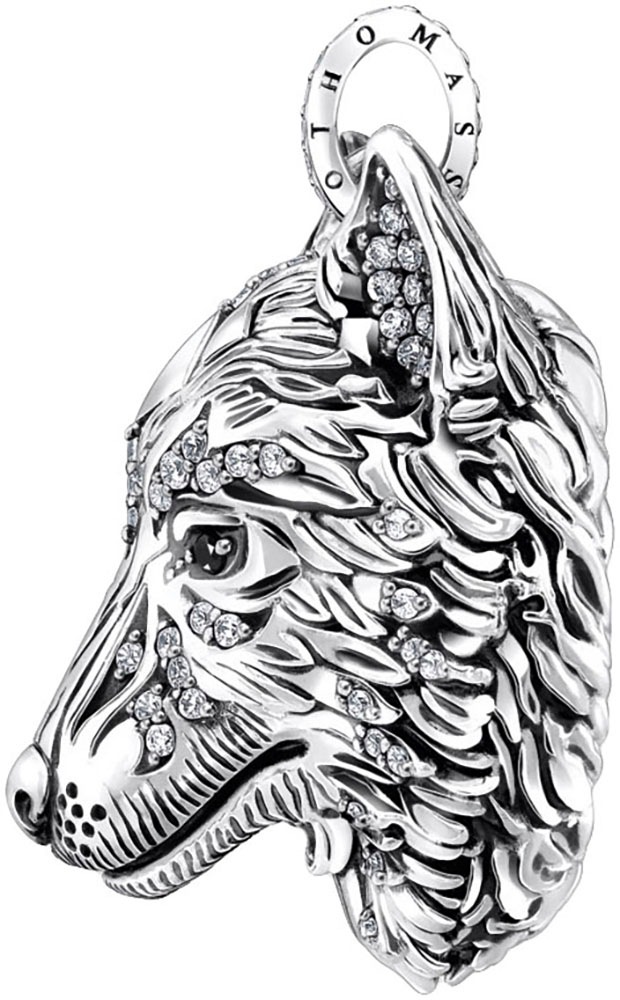 THOMAS SABO Kettenanhänger »Wolfs-Gesicht-Optik mit Steinen Silber, PE965-691-21«, mit Zirkonia (synth.)