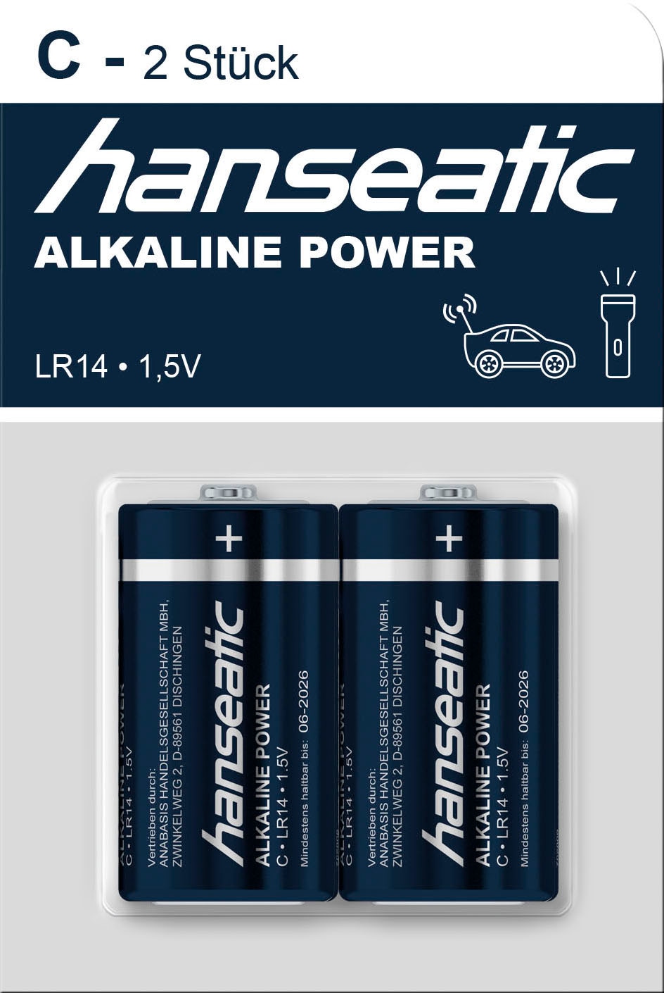 Hanseatic Batterie »6 Stück Baby C Batterien Alkaline LR14«, LR14, 1,5 V, (Set, 6 St.)