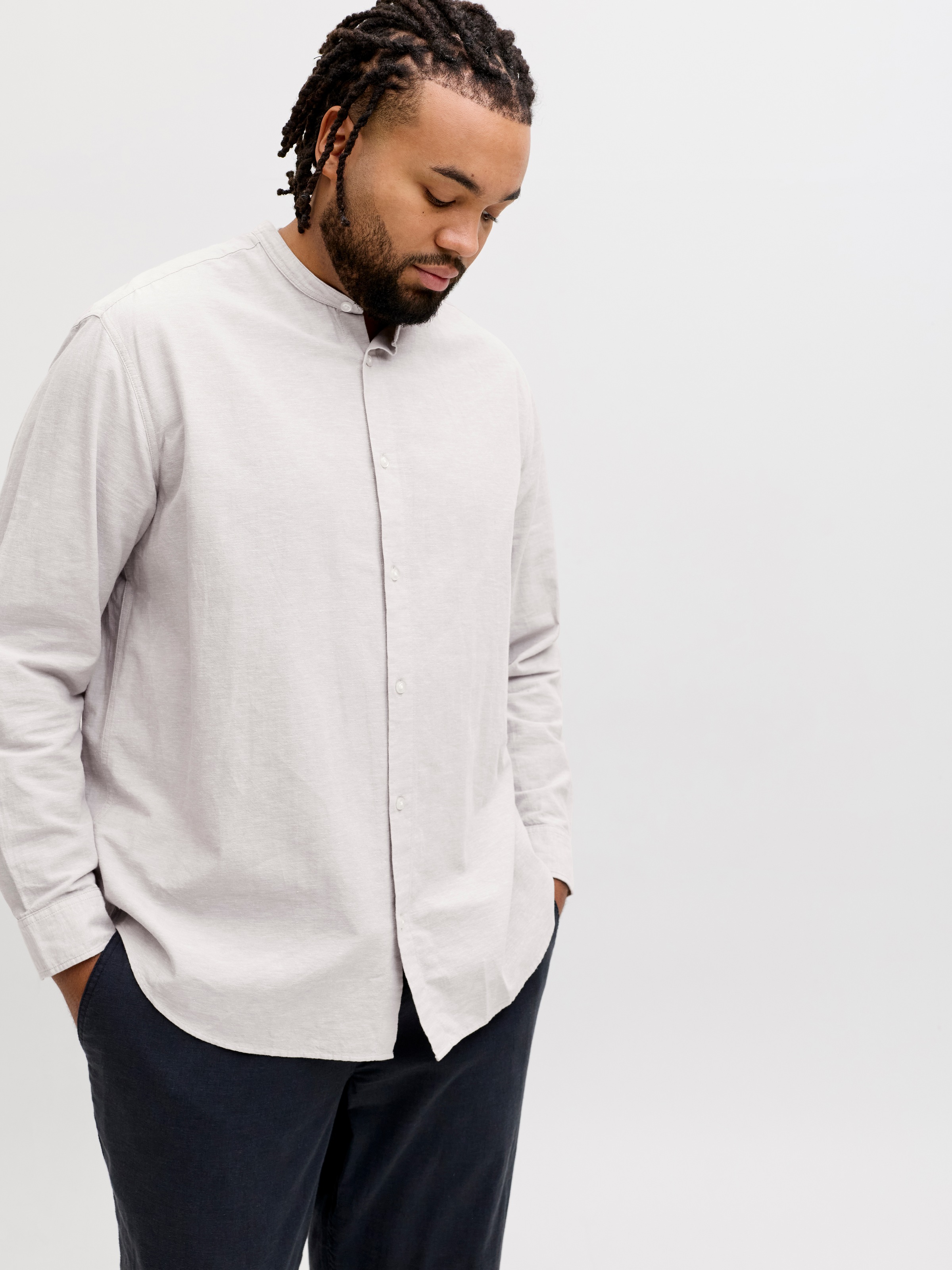 Jack & Jones PlusSize Langarmhemd »JJEBREEZE LINEN BLEND BAND SHIRT L PLS« mit Stehkragen