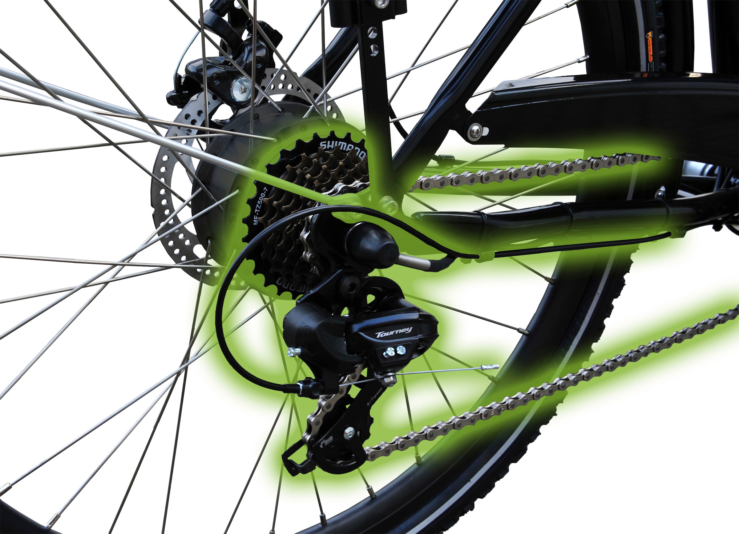 SachsenRad E-Bike, 7 Gang, Shimano, Shimano 7-Gang-Kettenschaltung, Heckmotor 250 W
