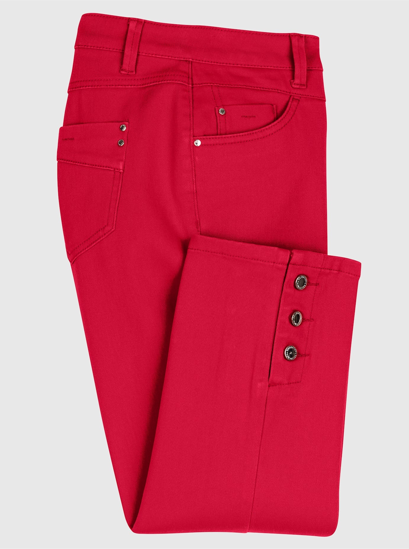 5-Pocket-Jeans CASUAL LOOKS, Damen, Gr. 25, Kurzgrößen, lila (erdbeere), 98% Baumwolle, 2% Elasthan, unifarben, 7/8-Länge, Jeans 5-Pocket-Jeans 3