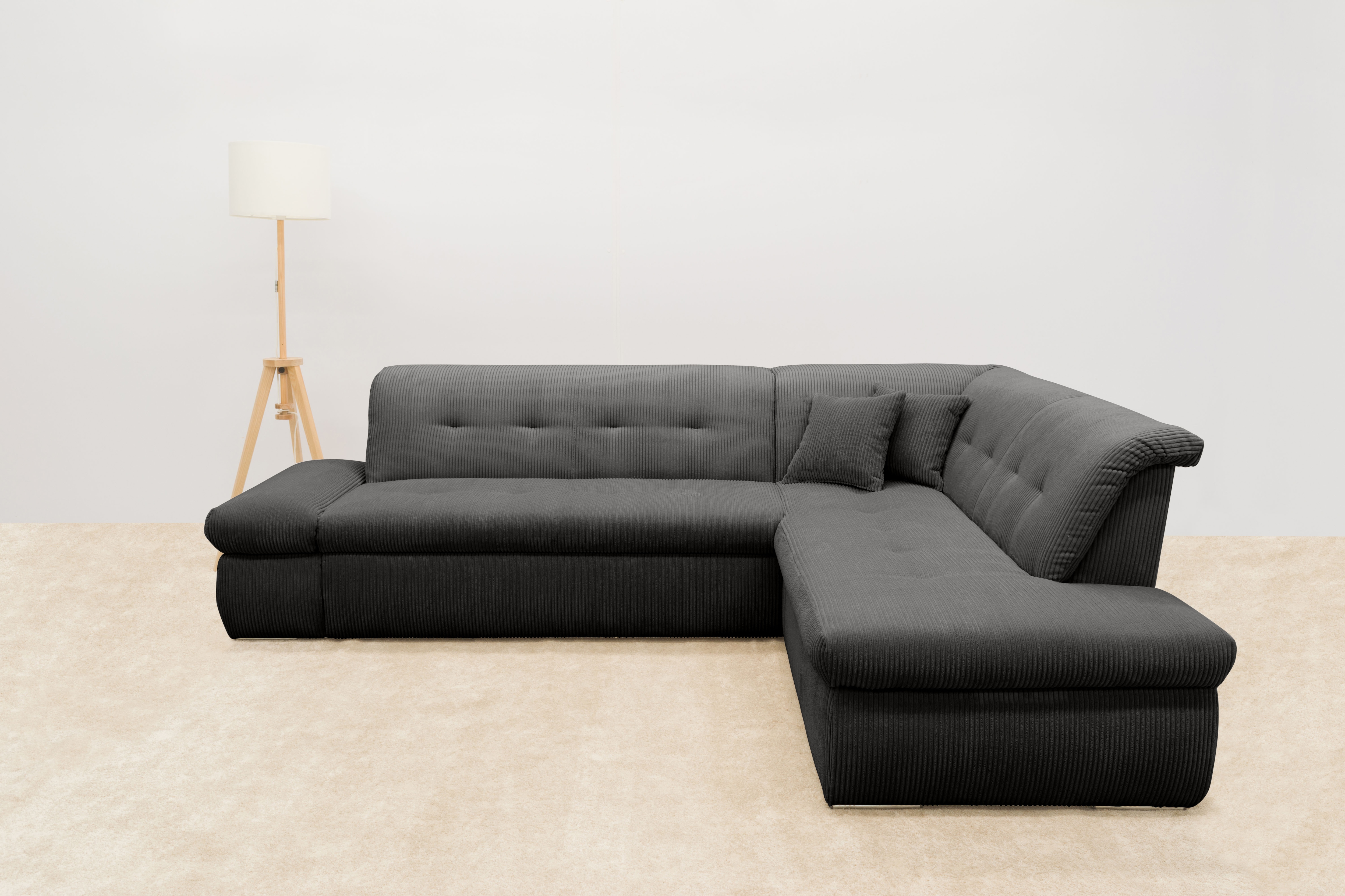 DOMO collection Ecksofa "MORIC 273x216 cm, L-Form, auch in Cord" wahlweise mit Bettfunktion und Armlehnenverstellung, auch in Cord