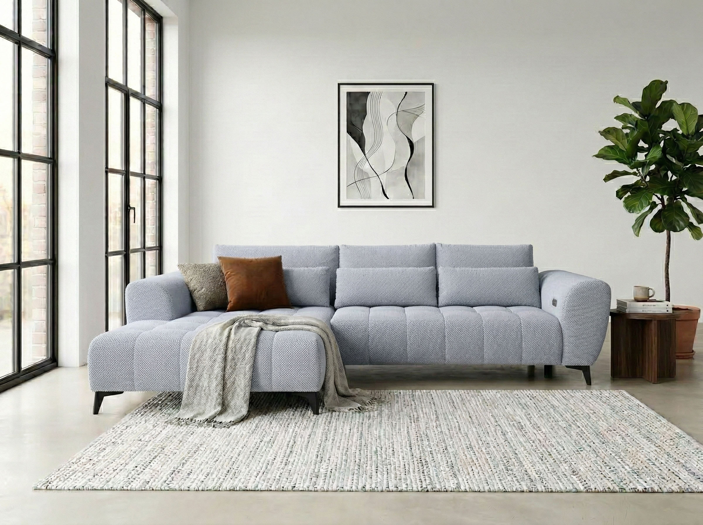 WERK2 Ecksofa "Garay 287 x 220 cm modern und bequem" Waffelcord, L-Form, XXL, elektrische Sitztiefenverstellung
