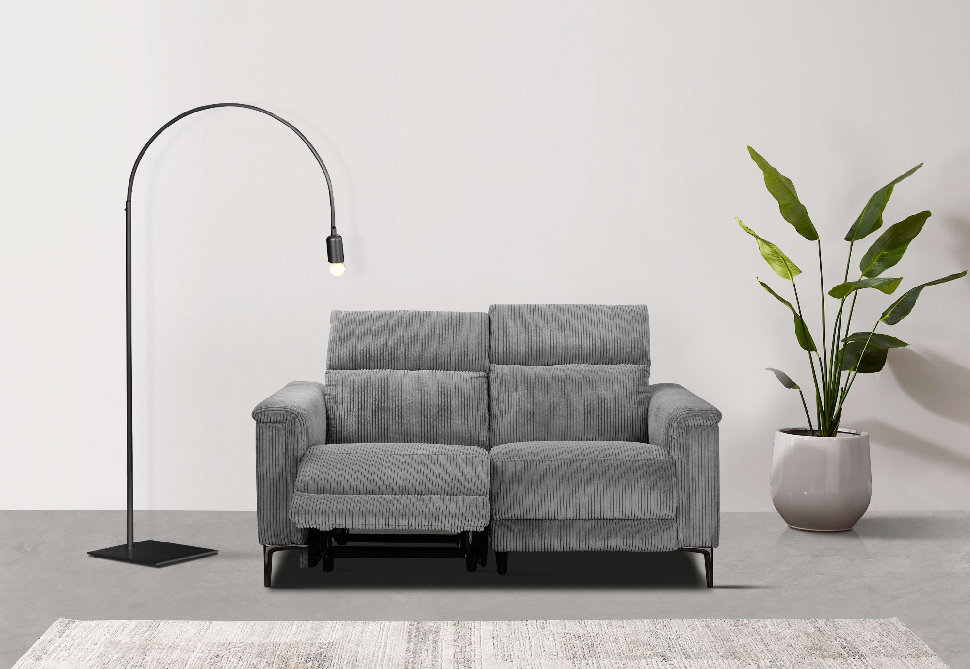 OTTO home 2-Sitzer "LUND Cord, 160 cm, manuelle o. elektrische Relaxfunktion" manuell od. elektrisch (m.USB-A), Federkern und Kopfteilverstellung