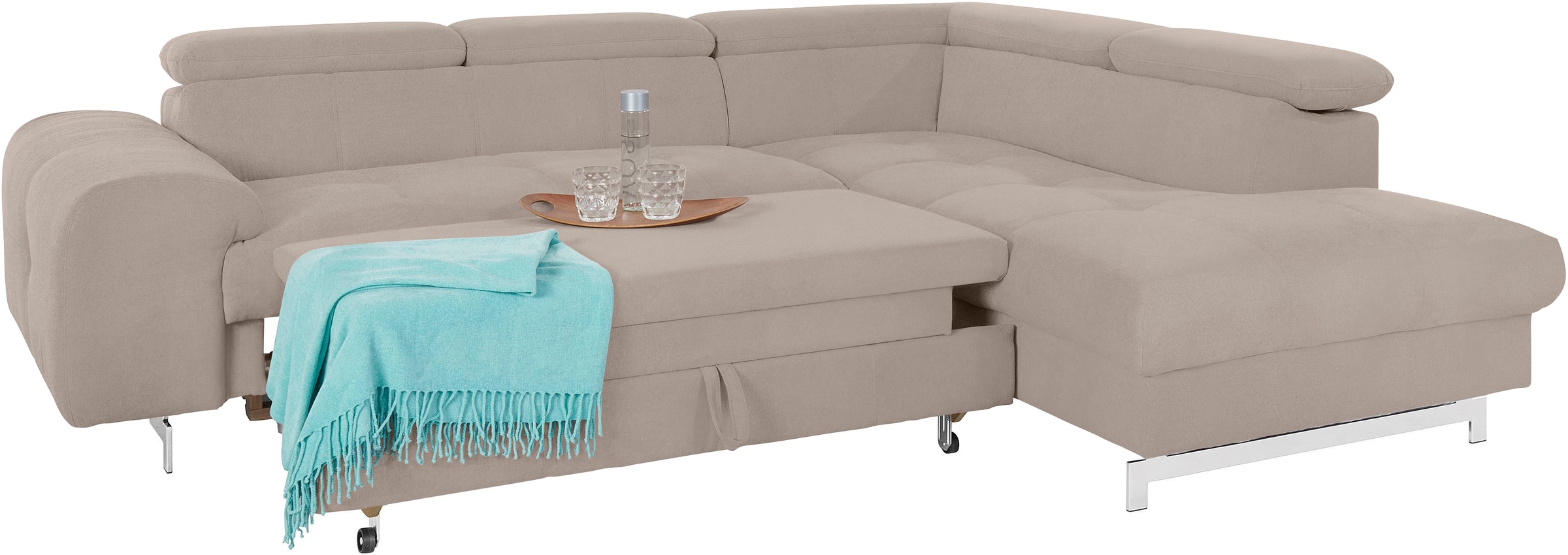 COTTA Ecksofa »Chef L-Form«, mit Kopfteilverstellung, edle Metallkufen, wahlweise mit Bettfunktion