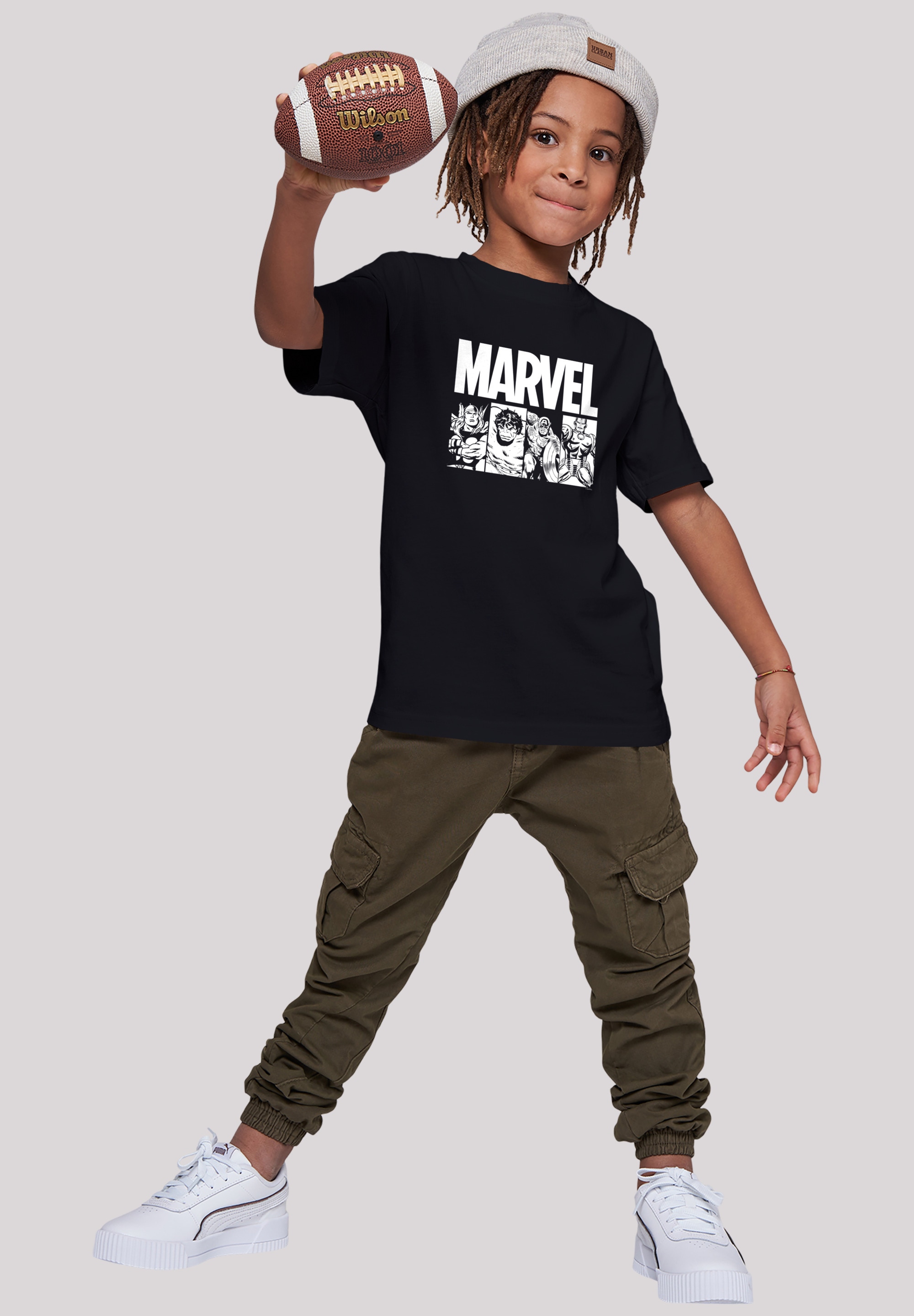 Comics Print Black Action F4NT4STIC Unisex | Friday BAUR Kinder,Premium Tiles«, »Marvel T-Shirt Merch,Jungen,Mädchen,Logo