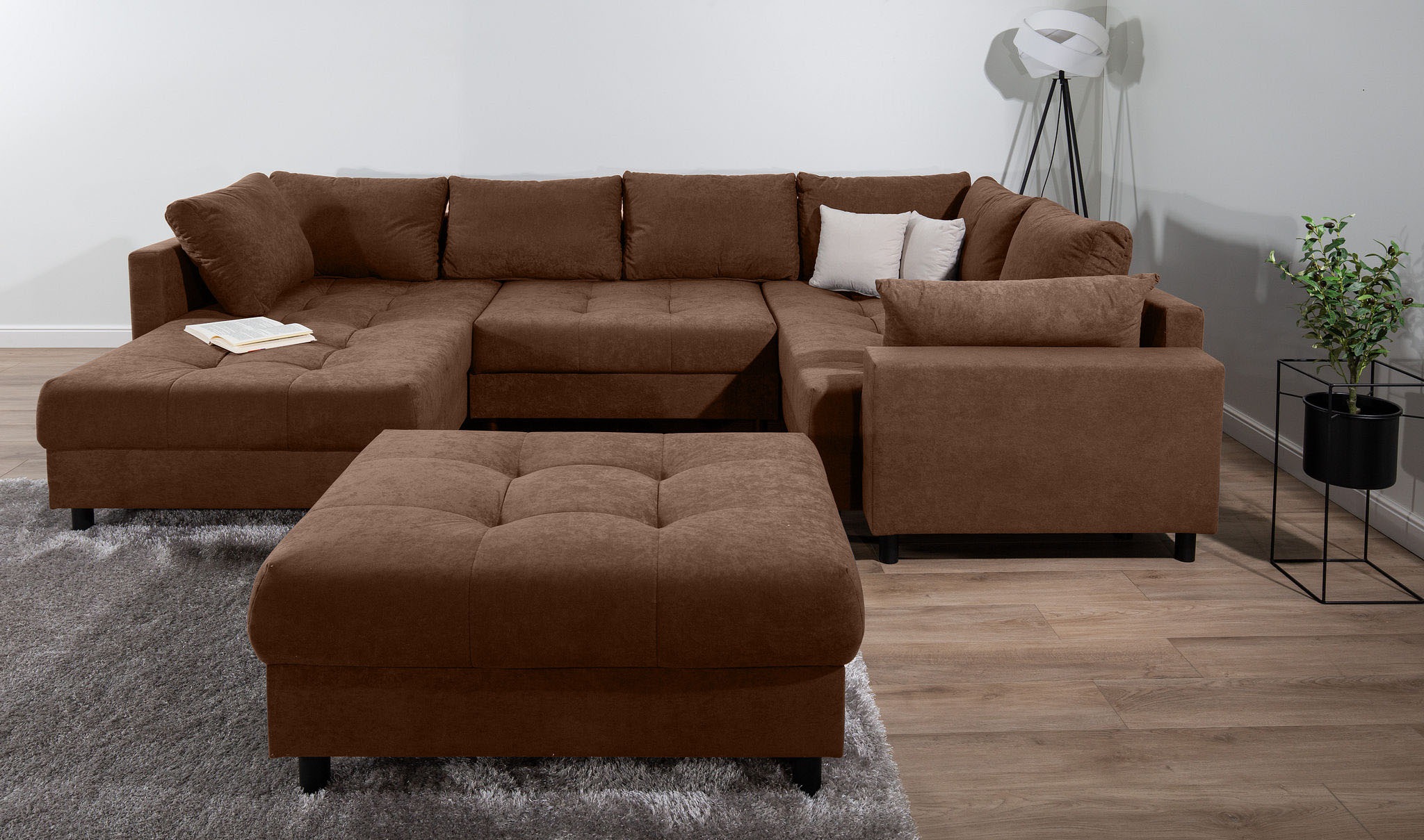 COLLECTION AB Wohnlandschaft "Toni U-Form, B: 298 cm" Set: Sofa & Hocker, 2 Zierkissen, Federkern