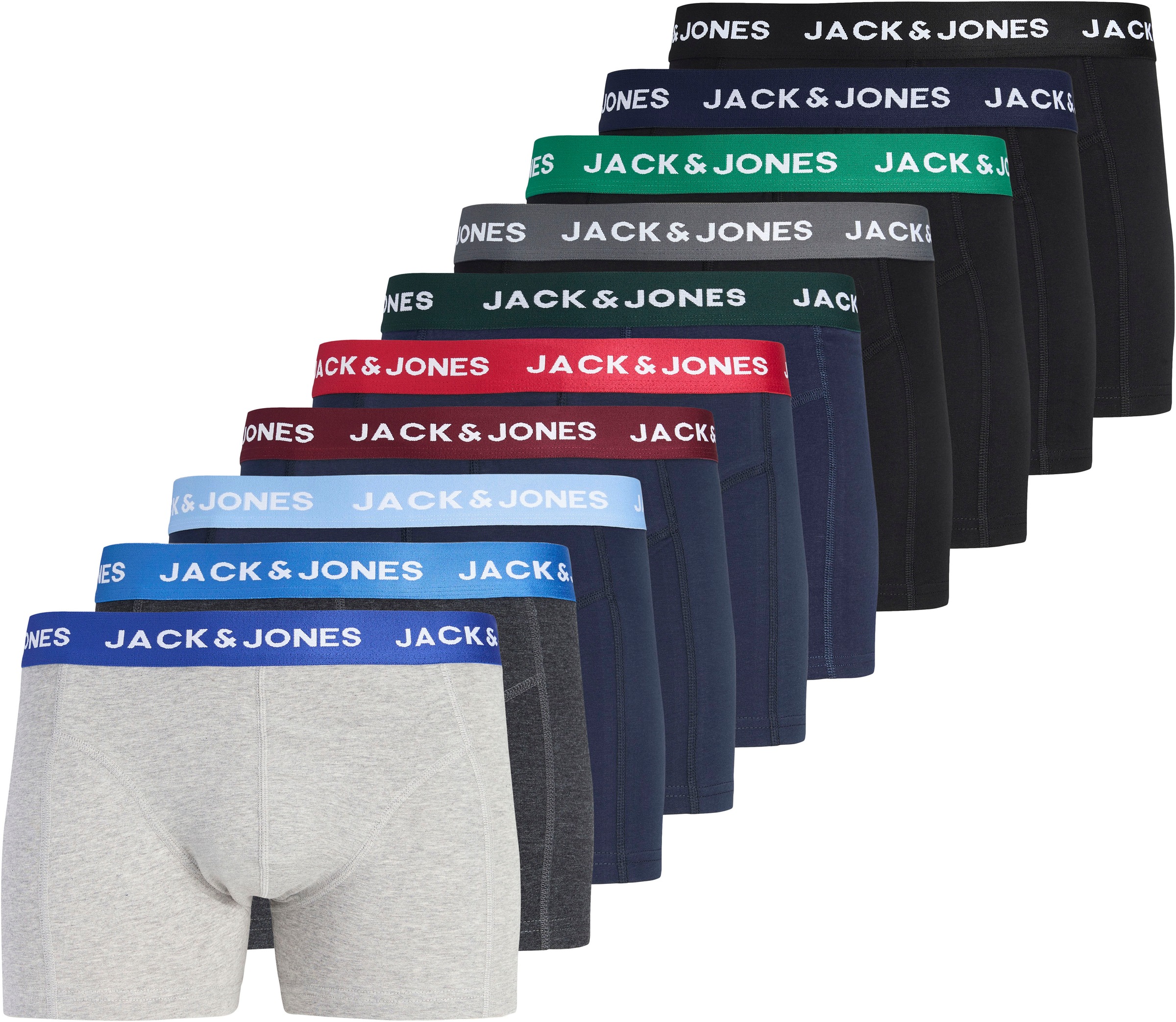 JACK & JONES Herren Trunk "JACSOLID 10er-Pack, bequem, elastisch, ideal für jeden Tag", Gr. Sschwarz pack:schwarz, navy blazer, navy blazer, dgm,