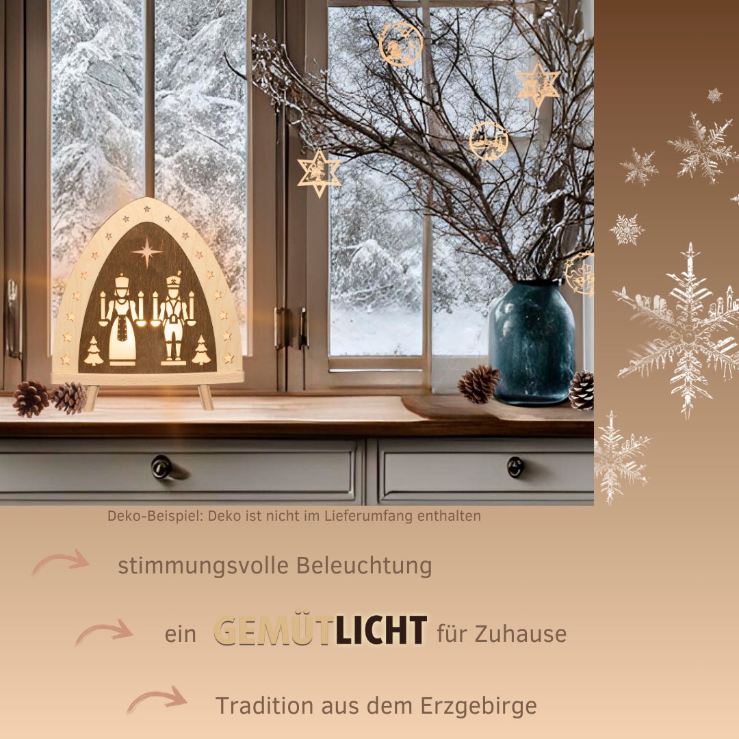 Weigla LED Lichterbogen »Engel und Bergmann, Erzgebirge«, Weihnachtsdeko aus Holz