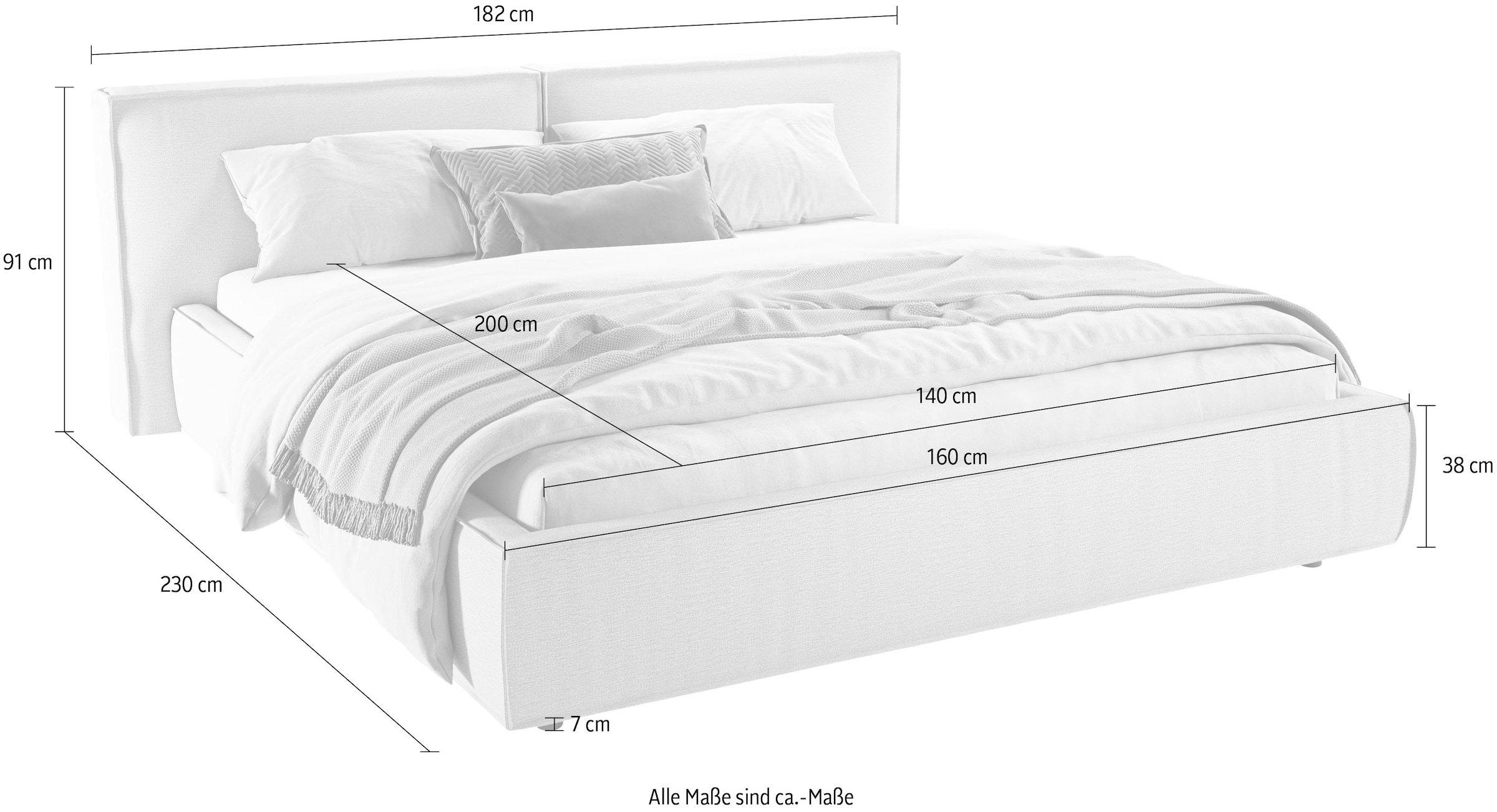 Home affaire Polsterbett »Adrina mit Biesenoptik, Feincord und Luxus-Microfaser« bis 280kg, auch in Überlänge 220 cm, 4 Breiten bis 200cm