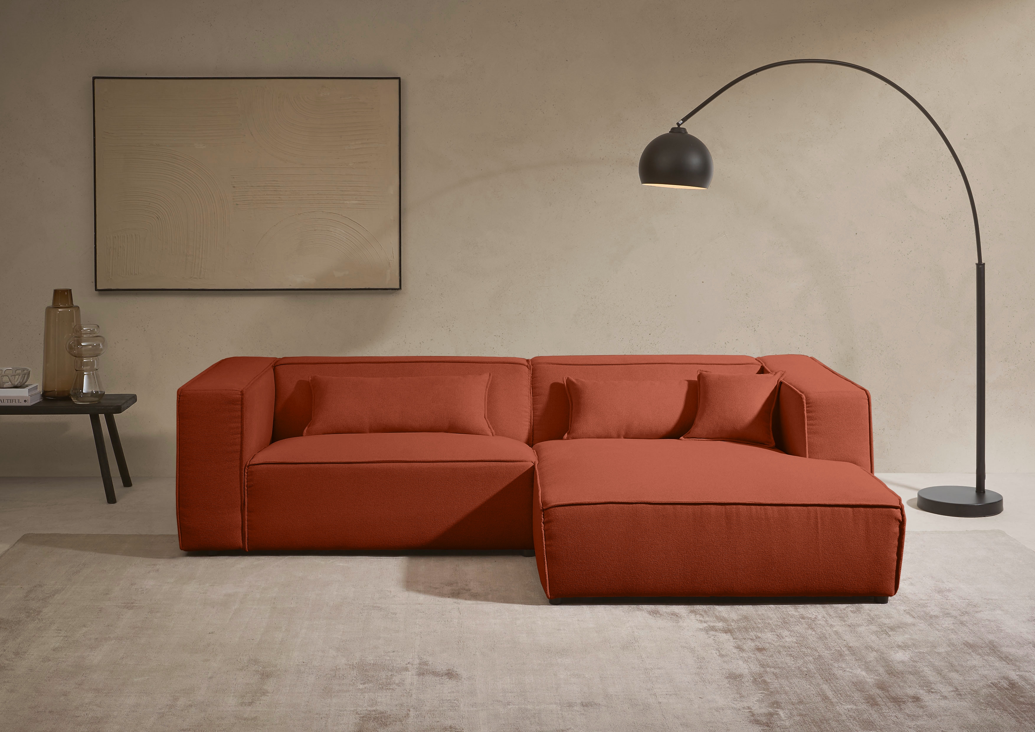 LeGer Home by Lena Gercke Ecksofa "PIARA Struktur u. Leinenoptik mit Kedernaht L-Form" wahlweise Ottomane rechts/links, schwarze Füße, bequemer Sitzkomfort