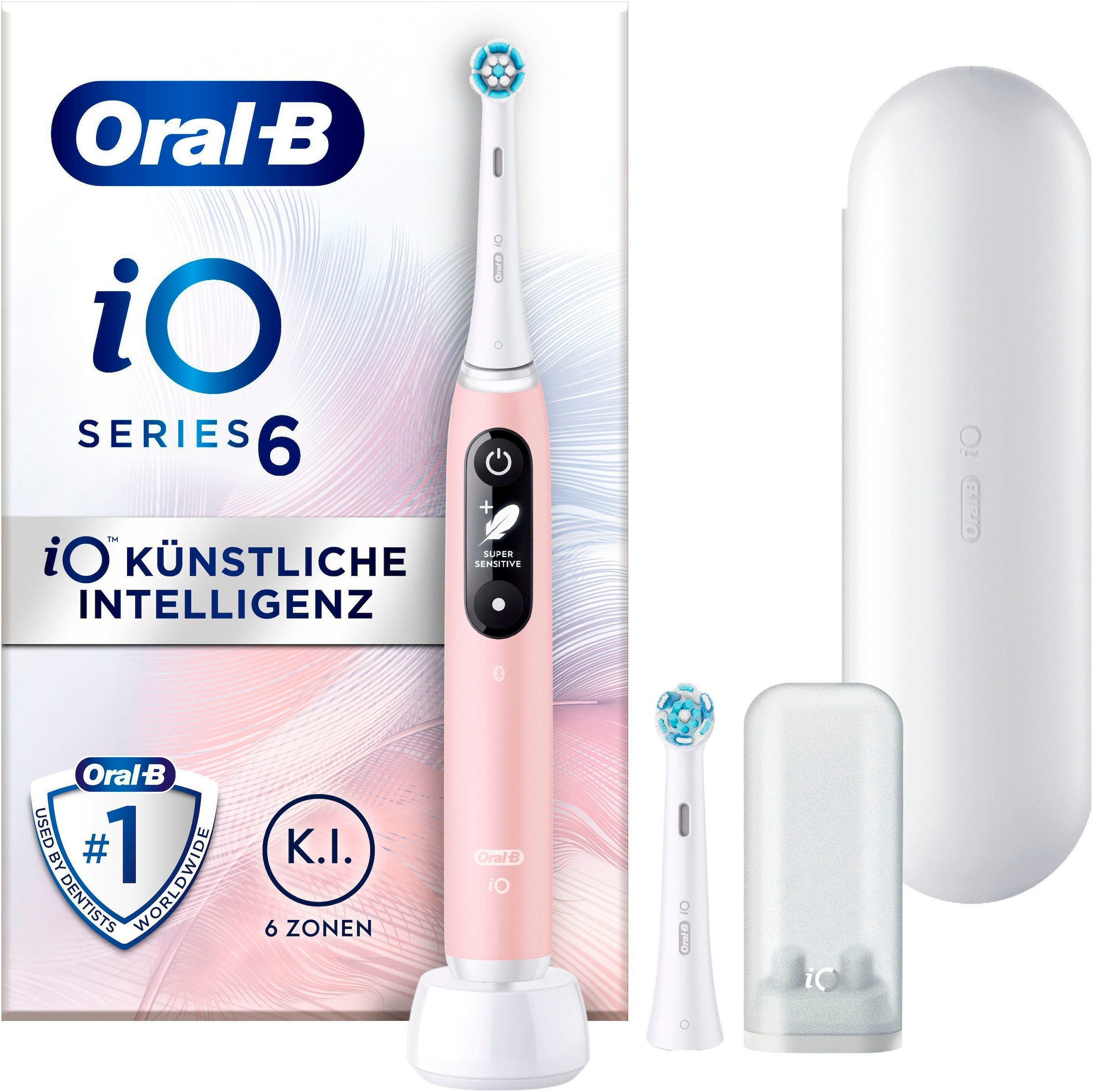 Oral-B Elektrische Zahnbürste »iO Series 6«, 2 St. Aufsteckbürsten, Magnet-Technologie, Display & Reiseetui