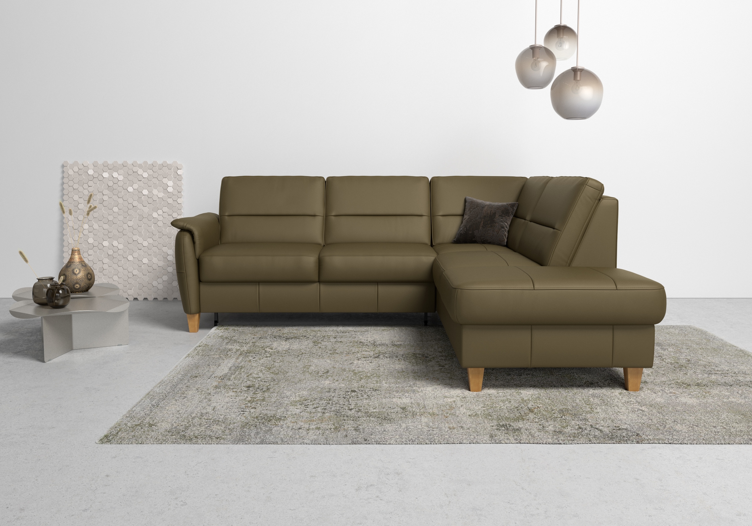 Home affaire Ecksofa "Palmera, L-Form, B: 236 cm, Bettfunktion & Bettkasten wählbar" Federkern-Polsterung, Sitzhöhe 48 cm, handgefertigt, stilvolles Design