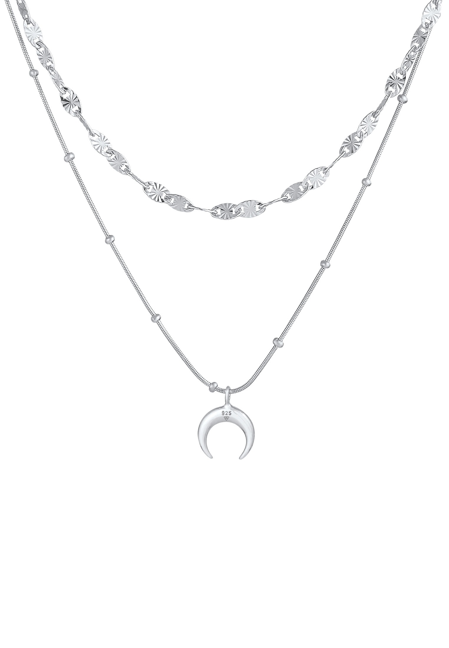 Elli Gliederkette »Layer Plättchen Mond Sichel Kugelkette 925 Silber«