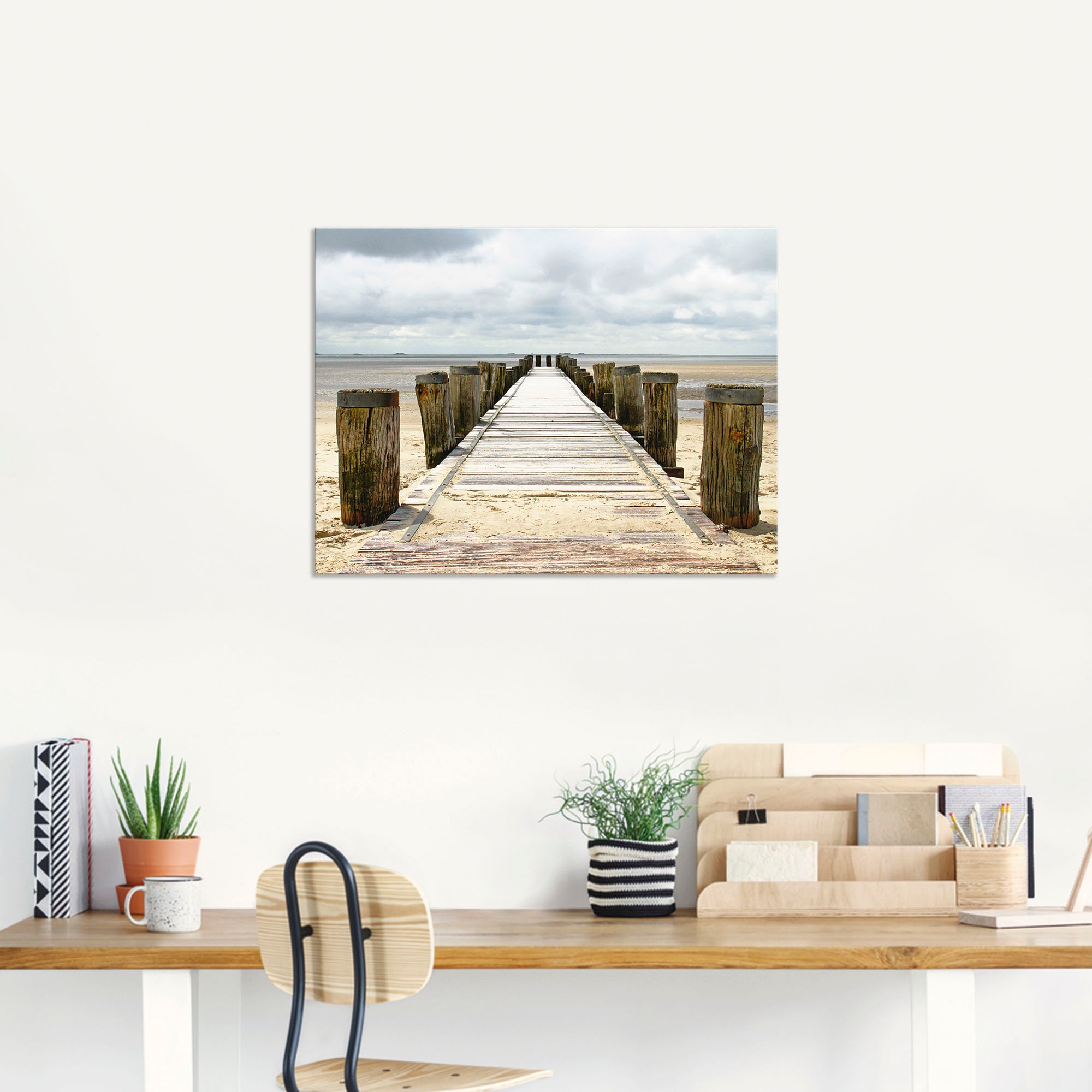 Artland Wandbild »Steg ins Watt«, Strand, (1 St.), als Alubild, Outdoorbild, Leinwandbild, Poster in verschied. Größen