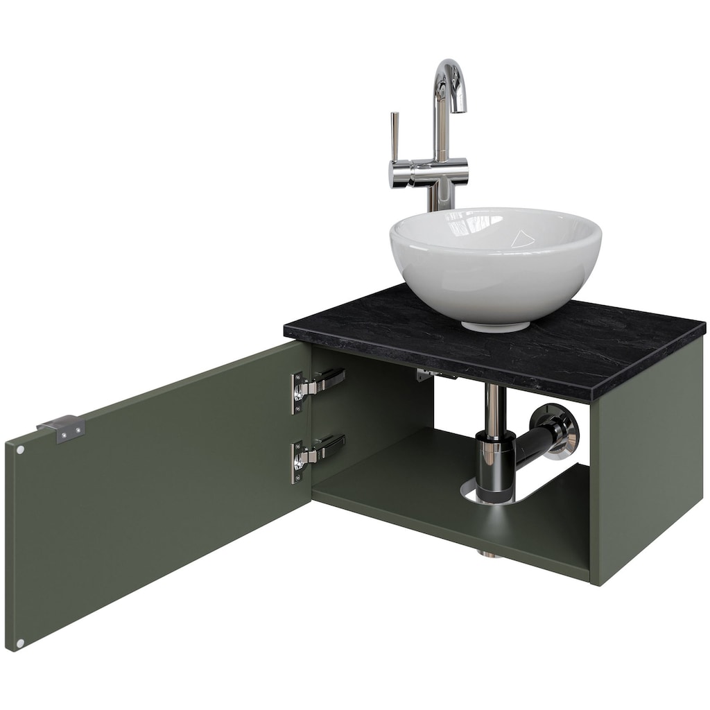 Saphir Waschtisch »Serie 6915 Waschschale mit Unterschrank für Gästebad, Gäste WC«, 51 cm mit Keramik-Aufsatzbecken und 1 Tür