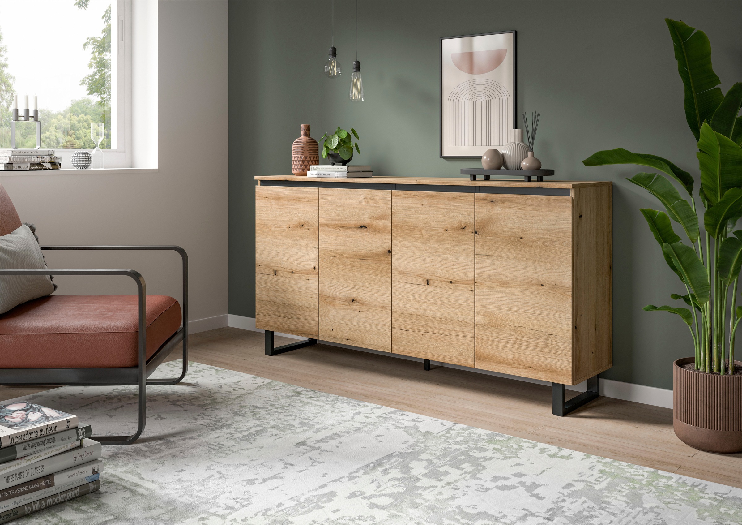 Home affaire Sideboard "TOMA, Breite: 160 cm, mit Metall-Kufen-Fuß, 4 Türen günstig online kaufen