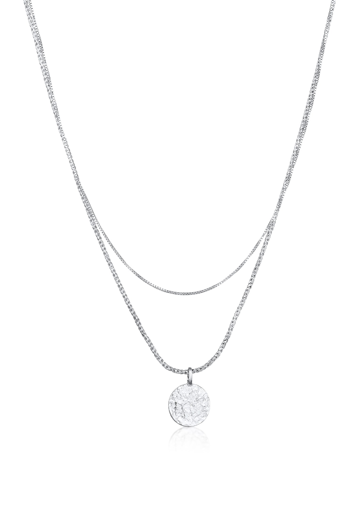 "Kette mit Anhänger KUZZOI ""Halskette Herren Layer Kordel Plättchen 925 Silber"" Gr. 50, silber, Halsketten, Herren, ohne Stein, Silber 925