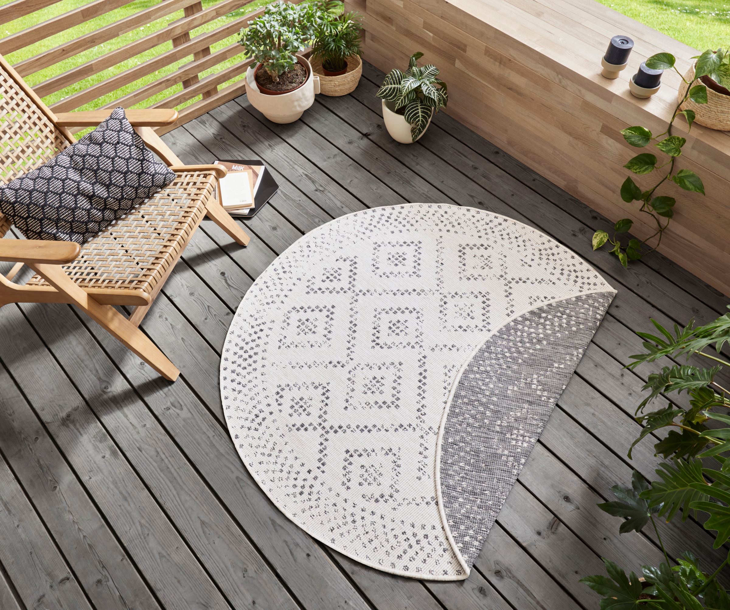 freundin Home Collection Teppich »Olympia«, rund, 5 mm Höhe, In-& Outdoor, Wendeteppich, Wetterfest, Balkon, Garten, Wohnzimmer