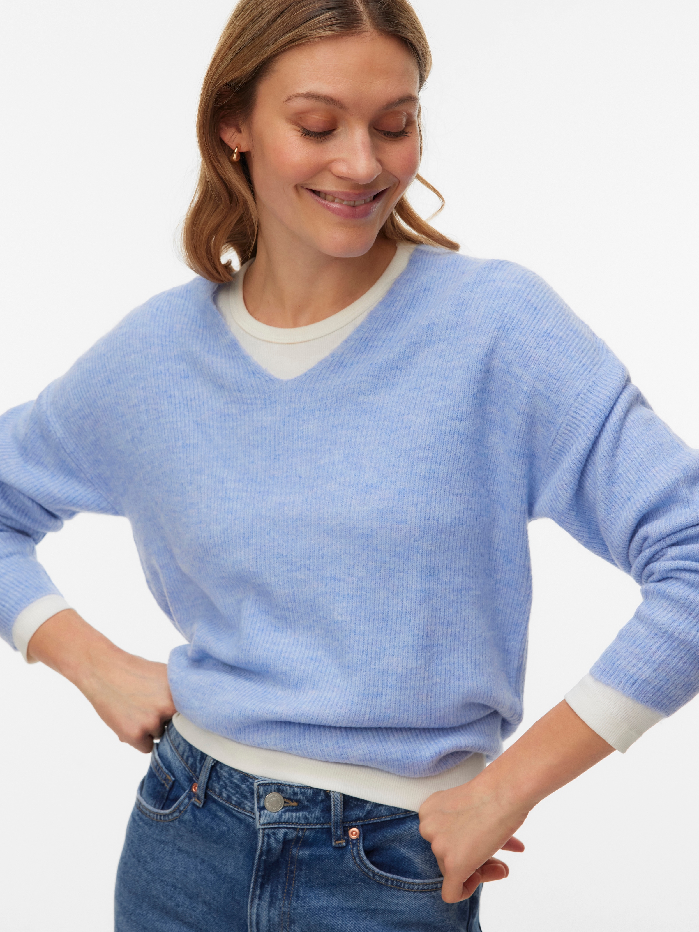 Vero Moda V-Ausschnitt-Pullover "VMCREWLEFILE LS V-NECK BLOUSE NOOS" günstig online kaufen