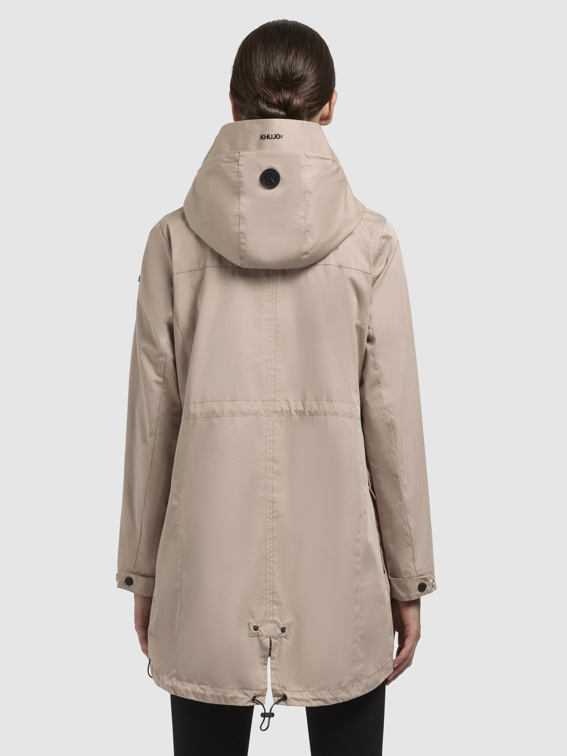Kurzmantel KHUJO "VENGA", Damen, Gr. XL, beige, Web, 80% Baumwolle, 20% Nylon, unifarben, regular fit Po-bedeckend, eingesetzt abgesteppte Kante mit Druckknöpfen, Mäntel Kurzmantel 3