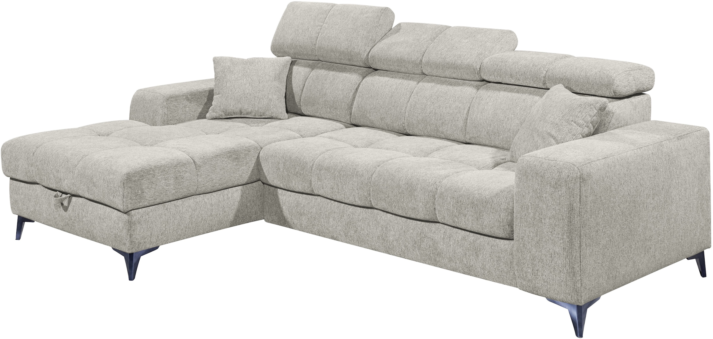 ED EXCITING DESIGN Ecksofa »Sydney L-Form mit Bettfunktion, Bettkasten, Kopfteilverstellung«, motorischer Sitztiefenverstellung, USB-Port & 2 Zierkissen