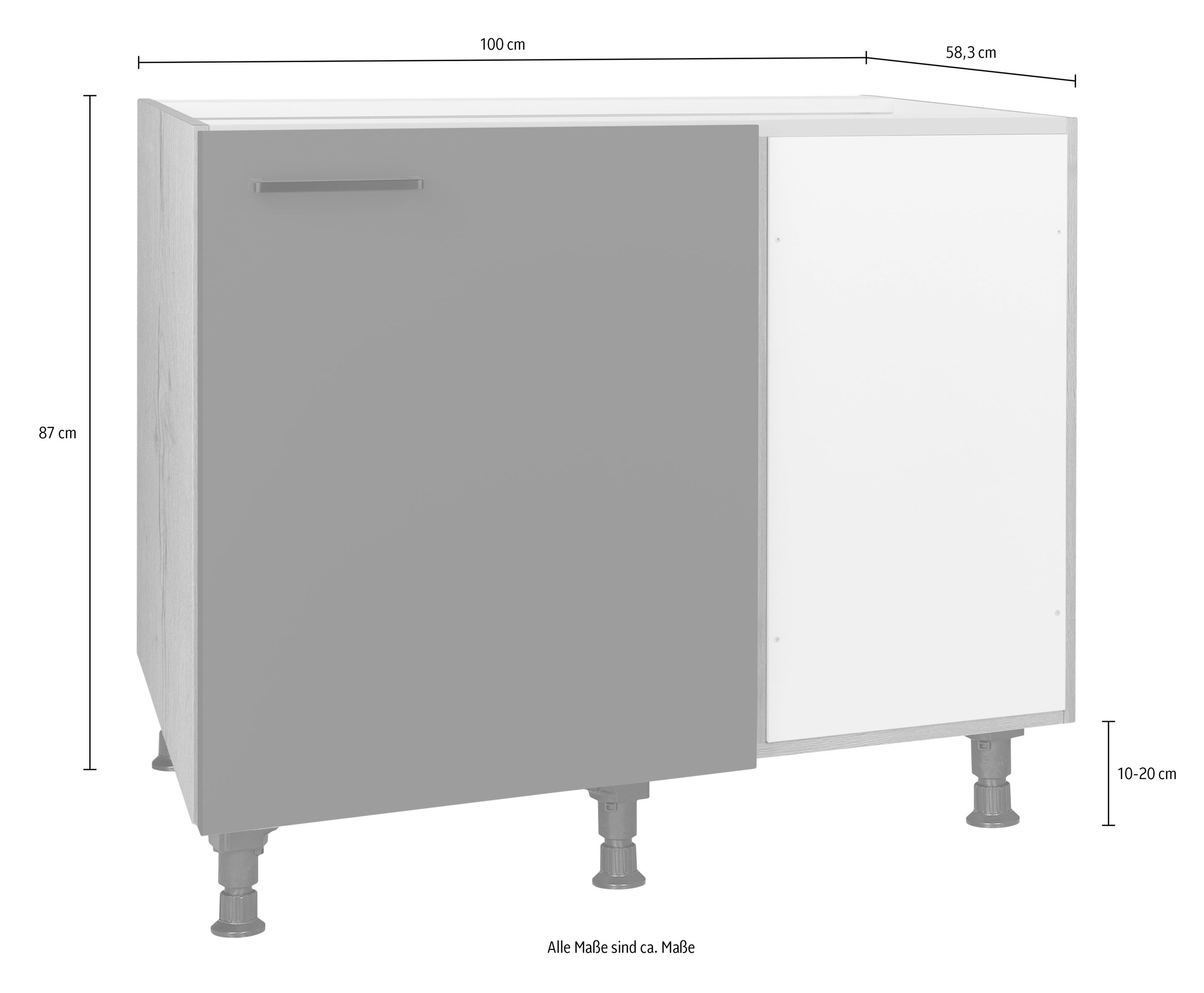 nobilia® Eckunterschrank »"Easytouch", vormontiert« mit höhenverstellbaren Sockelfüßen, Breite 100 cm