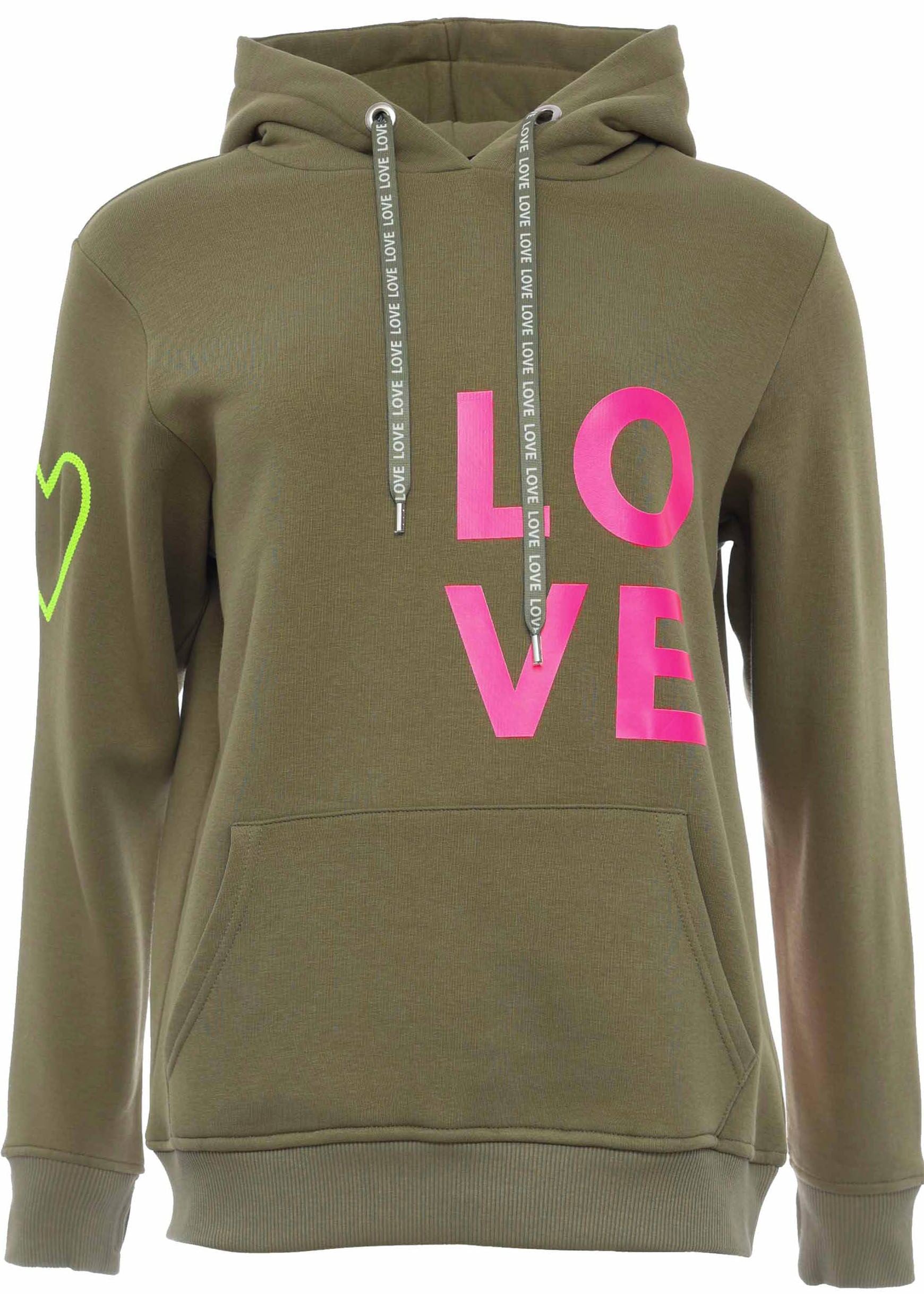 Zwillingsherz Kapuzensweatshirt, mit gesticktem Neon Herz am Ärmel und "Lov günstig online kaufen