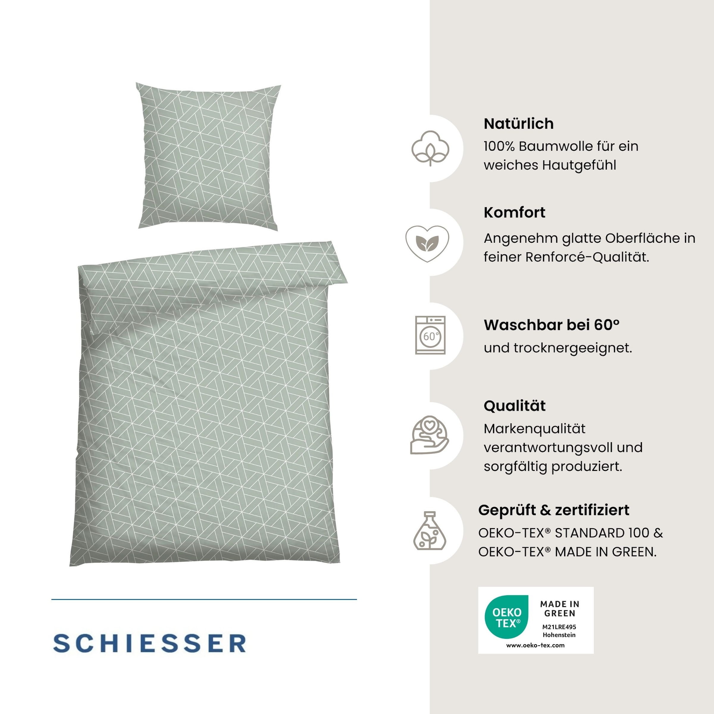 Schiesser Bettwäsche »Tris aus weicher Baumwolle mit grafischem Muster« 2 OEKO-TEX® MADE IN GREEN