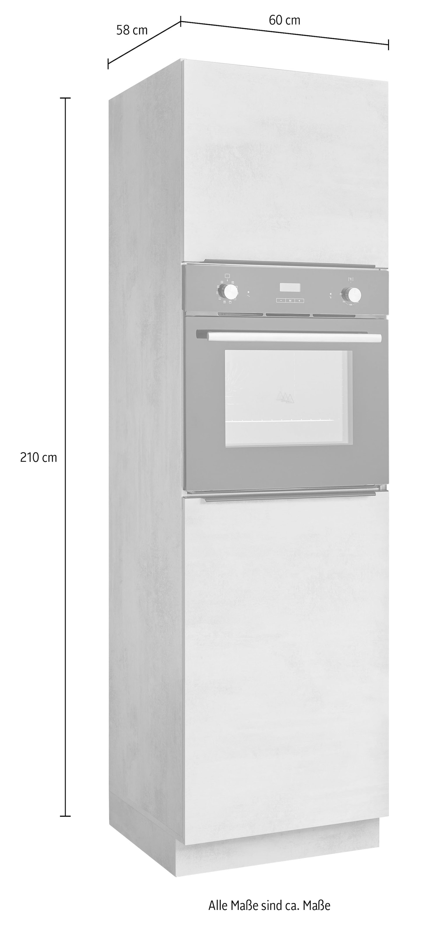 BASIC by Balculina Backofen/Kühlumbauschrank »Sanibel Küchenschrank Chromix Weiß, Hochschrank BxHxT 60 x 210 x 58«, (1 St.), Mit 2 Türen, Platz für Backofen und Einbaukühlschrank, Breite 60cm