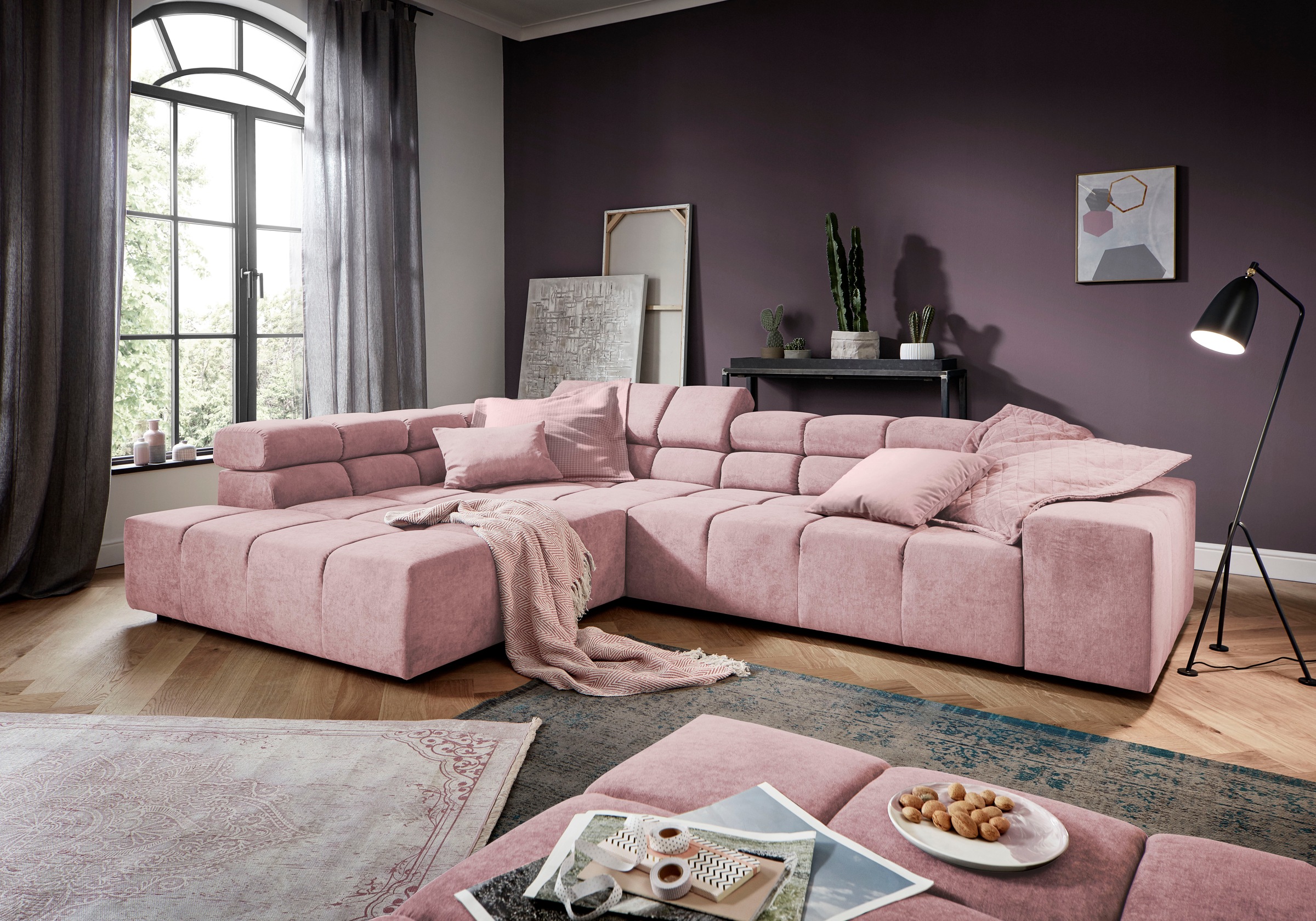 Home affaire Ecksofa "Ancona, Ecksofa, incl. Kopfteilverstellung, Breite 319 cm, L-Form" wahlweise motorische Sitztiefenverstellung, auch in Cord + Easy Care