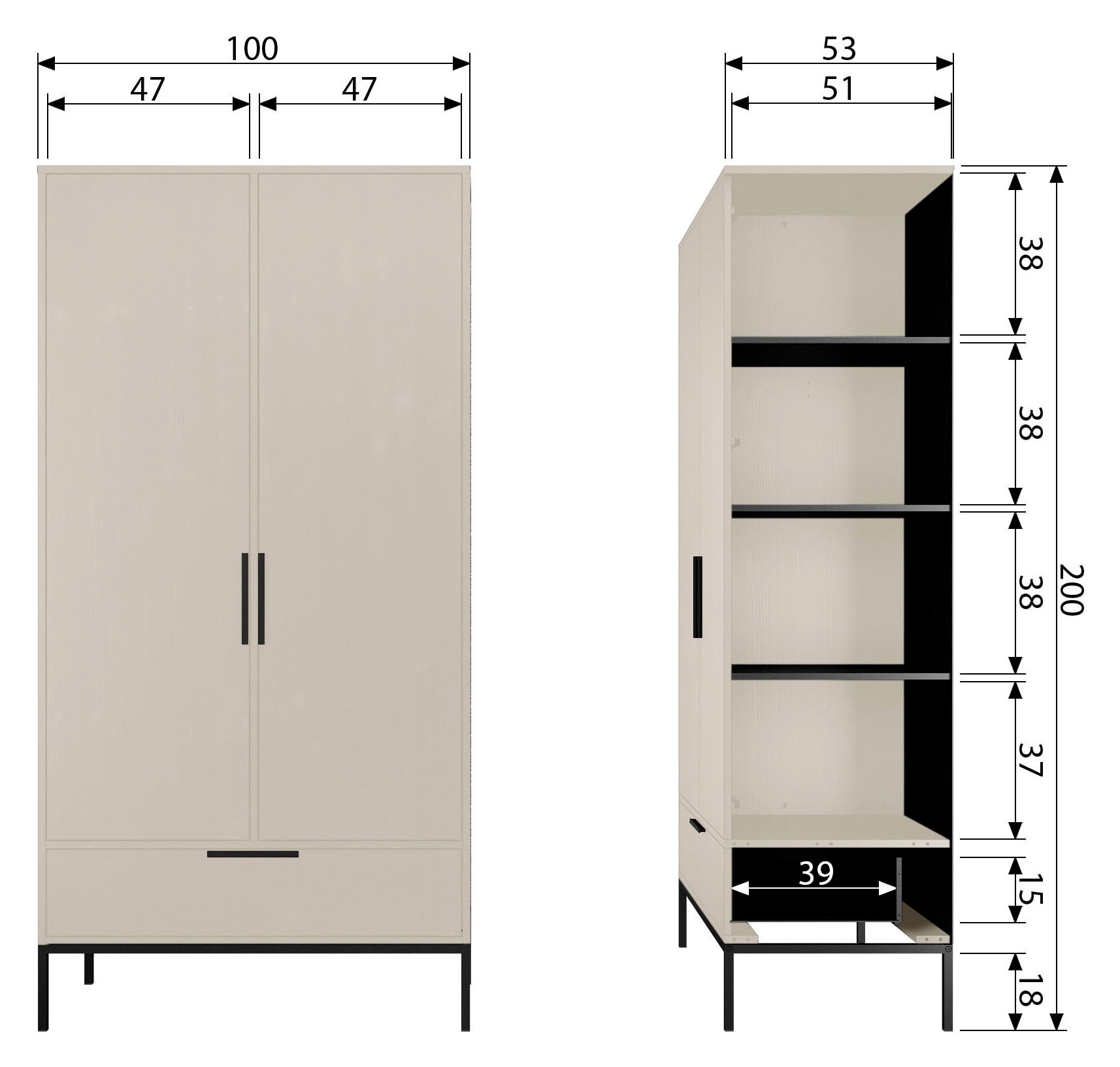 WOOOD Mehrzweckschrank »Adam massiv FSC® Schublade Metallgriffe Kleidersystem« Schublade integriert, Metallakzente