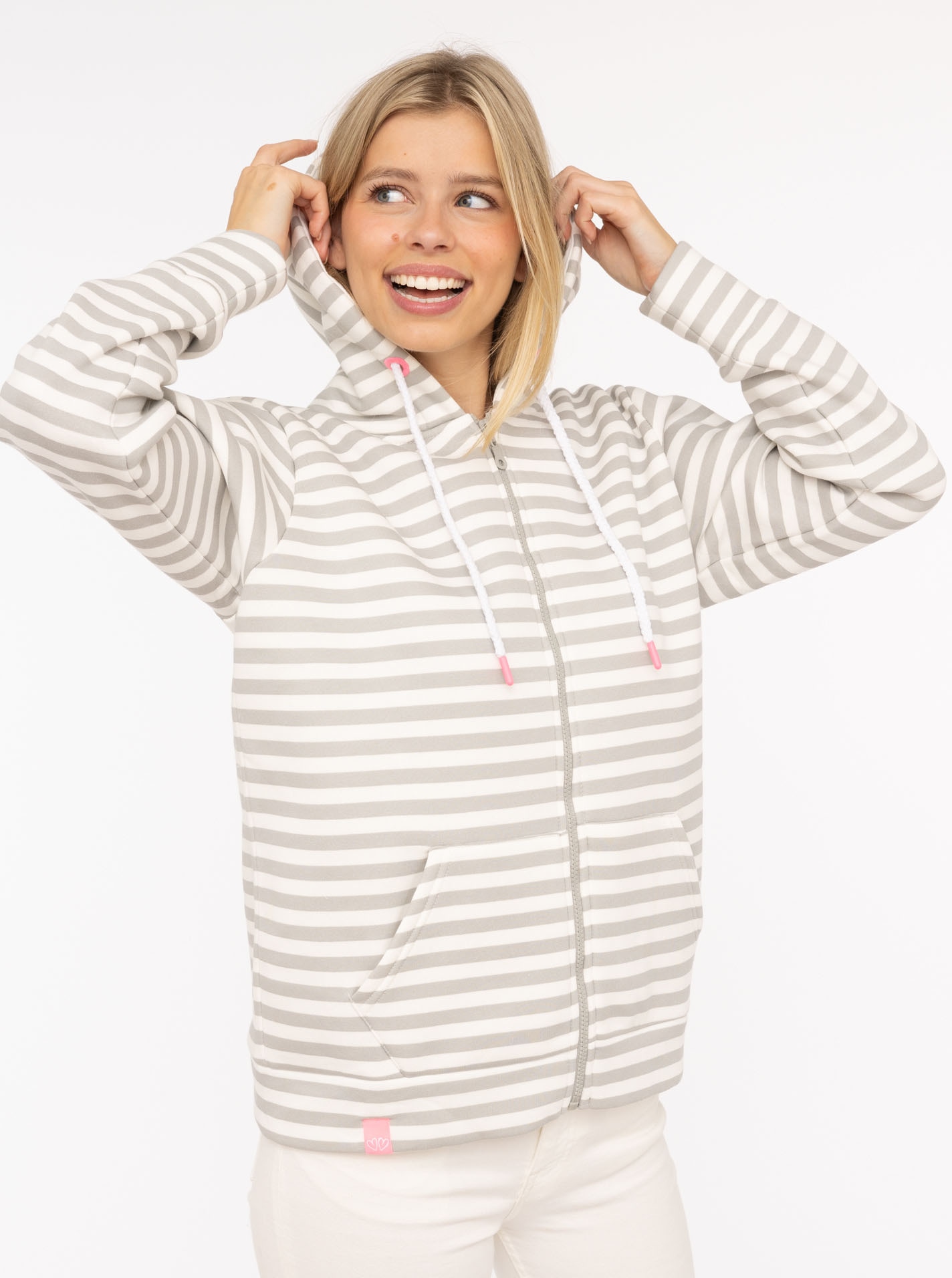 Zwillingsherz Kapuzensweatjacke, Streifen, Kapuze, Reißverschluss, modisch, Langarm, Taschen